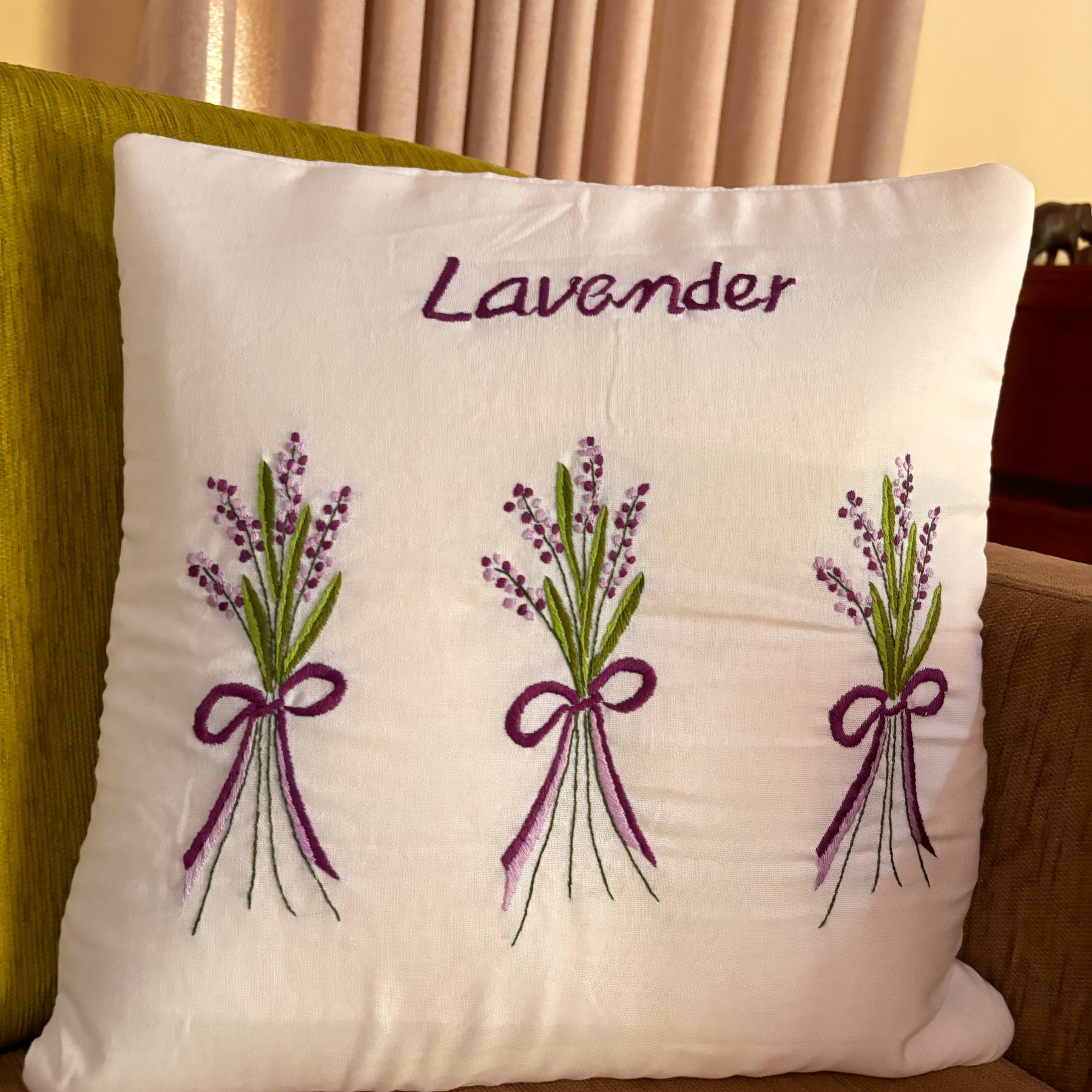 Lavender Embroidered Cushion/ Pillow Cover