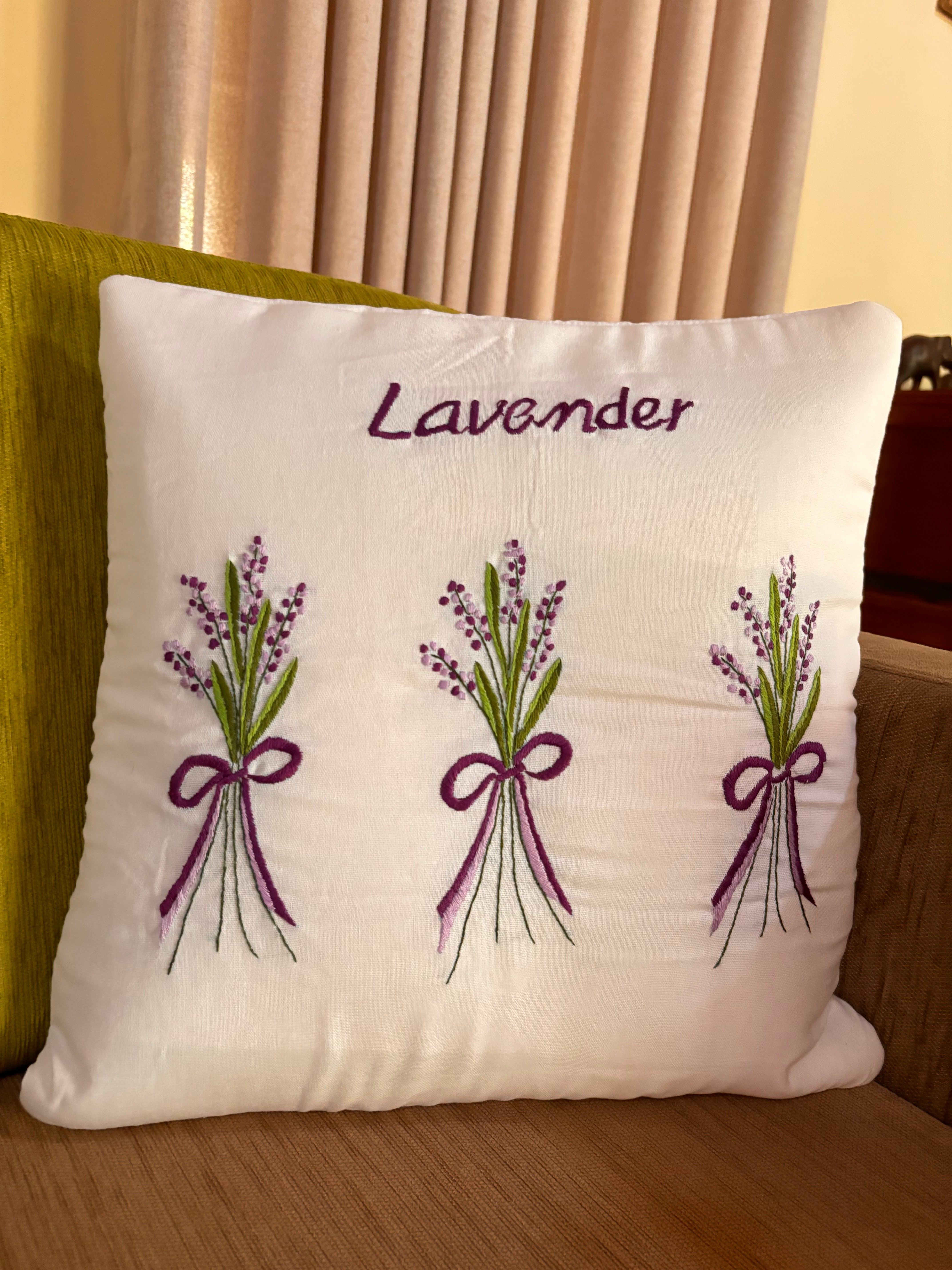 Lavender Embroidered Cushion/ Pillow Cover