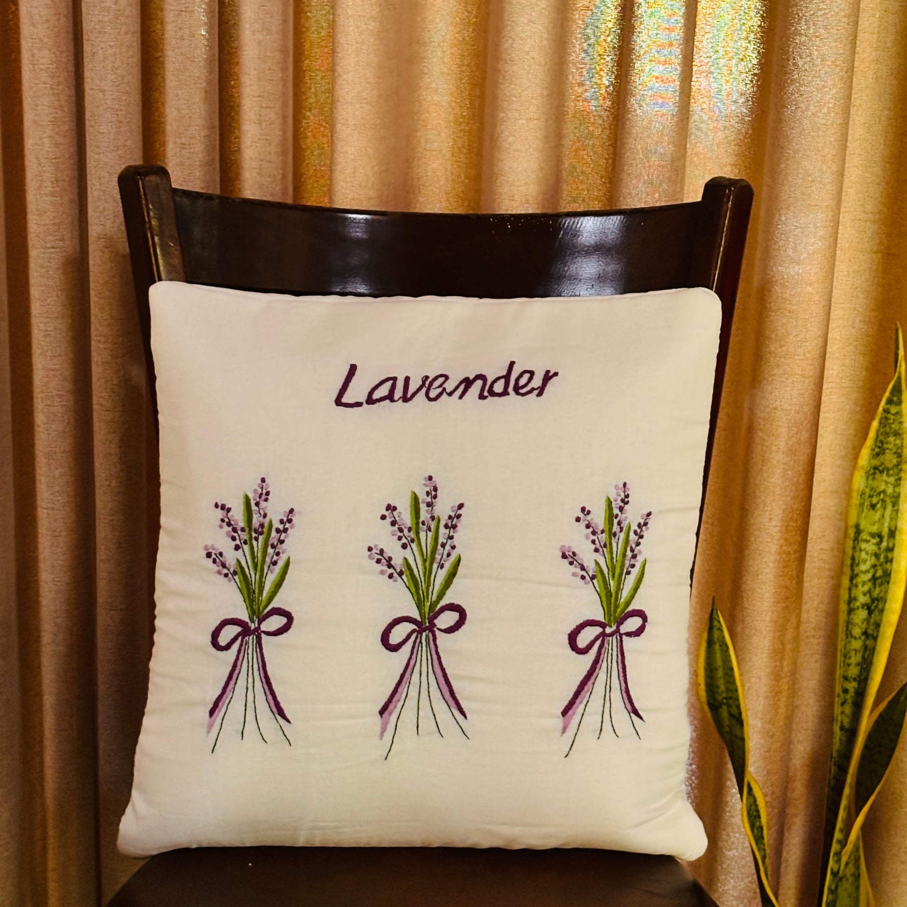 Lavender Embroidered Cushion/ Pillow Cover