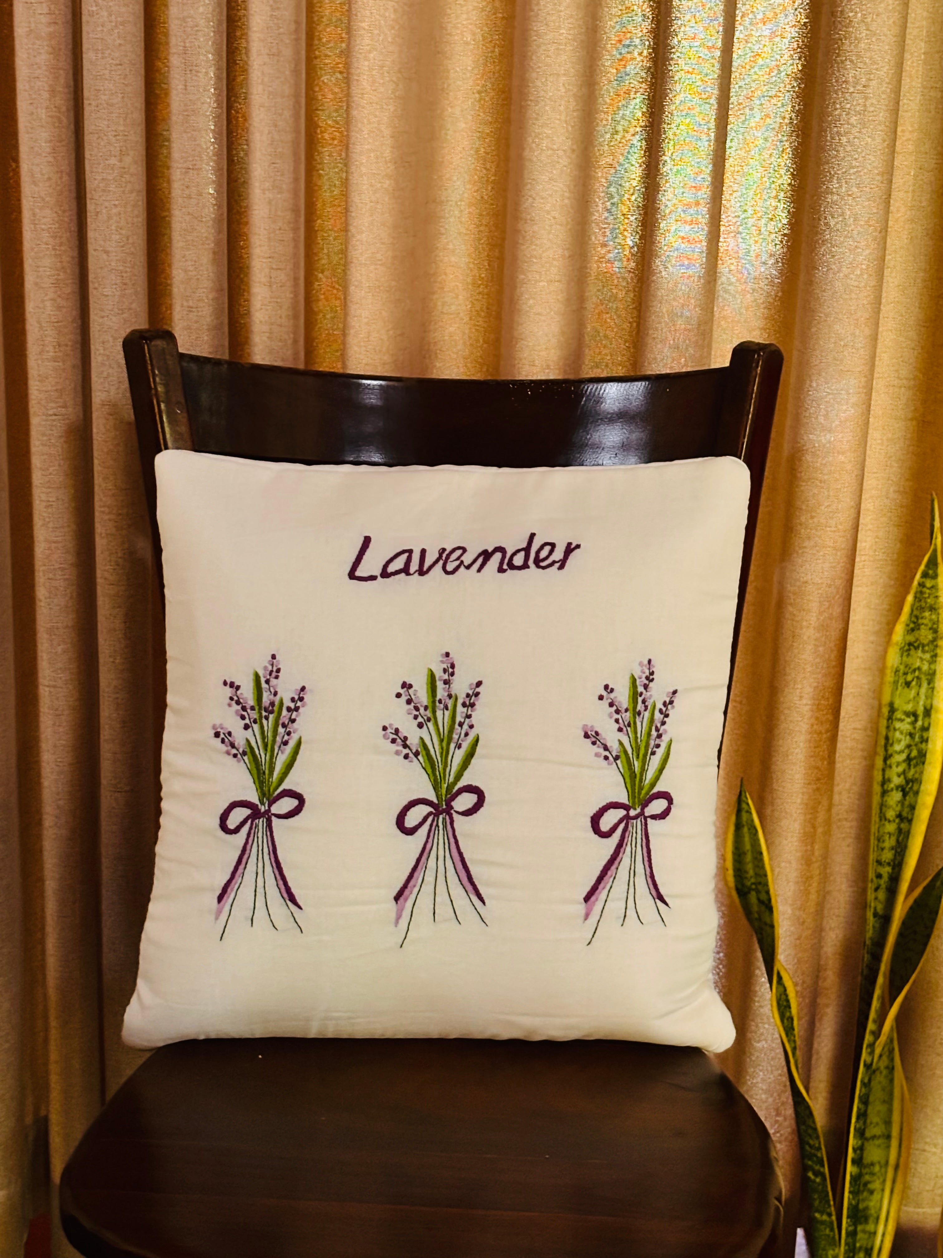 Lavender Embroidered Cushion/ Pillow Cover