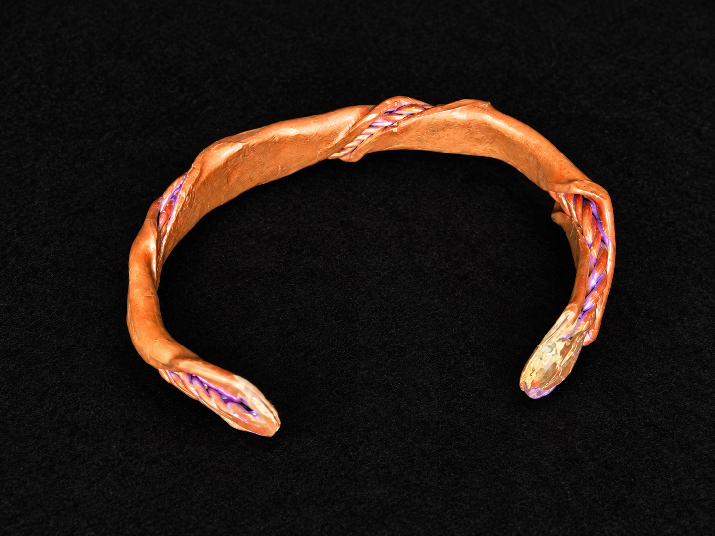 Handmade Purple-Accented Copper Cuff Bracelet B022