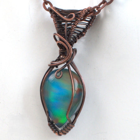 Crimson Aurora – Aurora Opal Doublet Copper Wrapped Pendant
