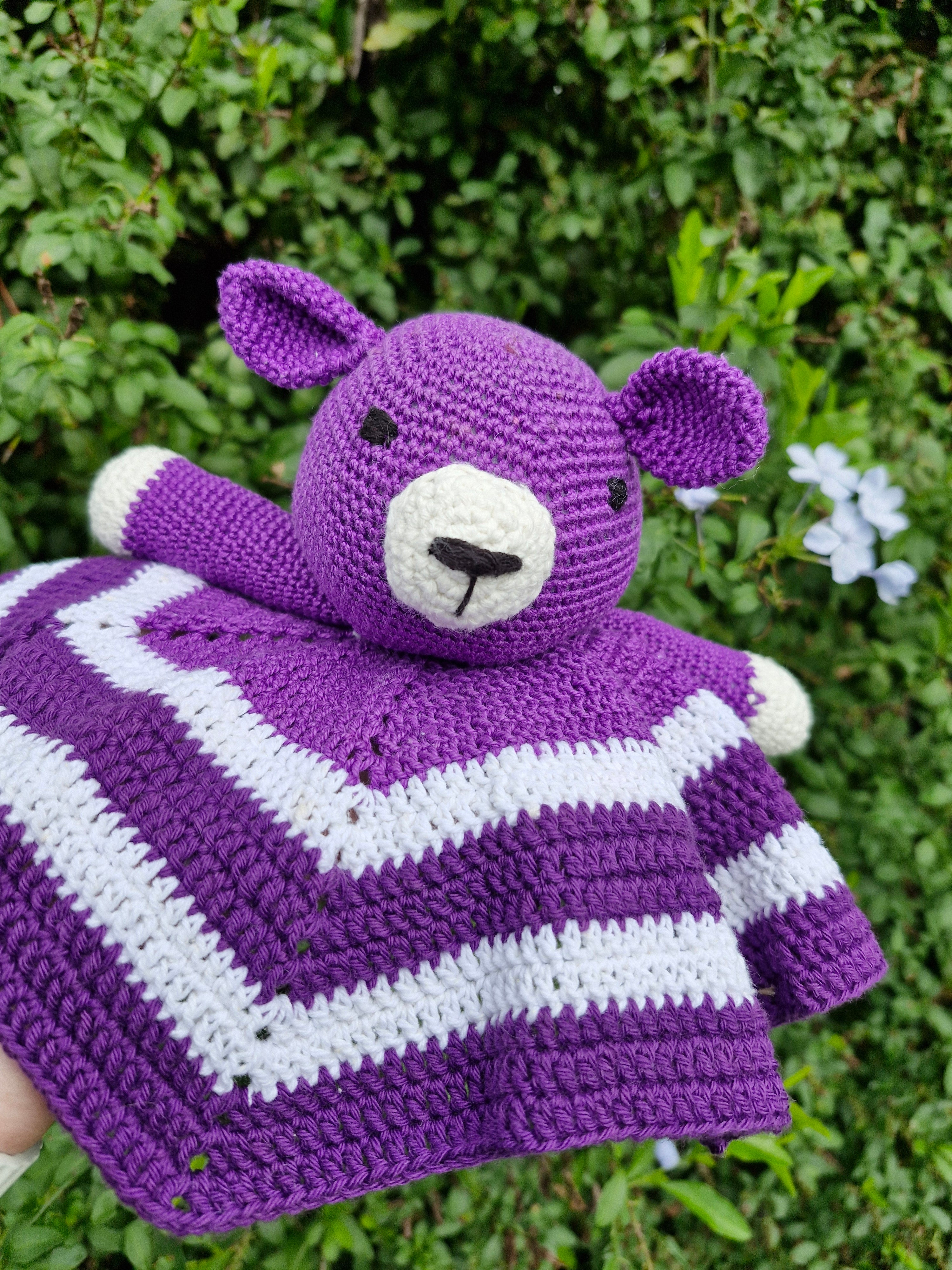 Handmade Crochet Super Cute Purple Bear Lovey