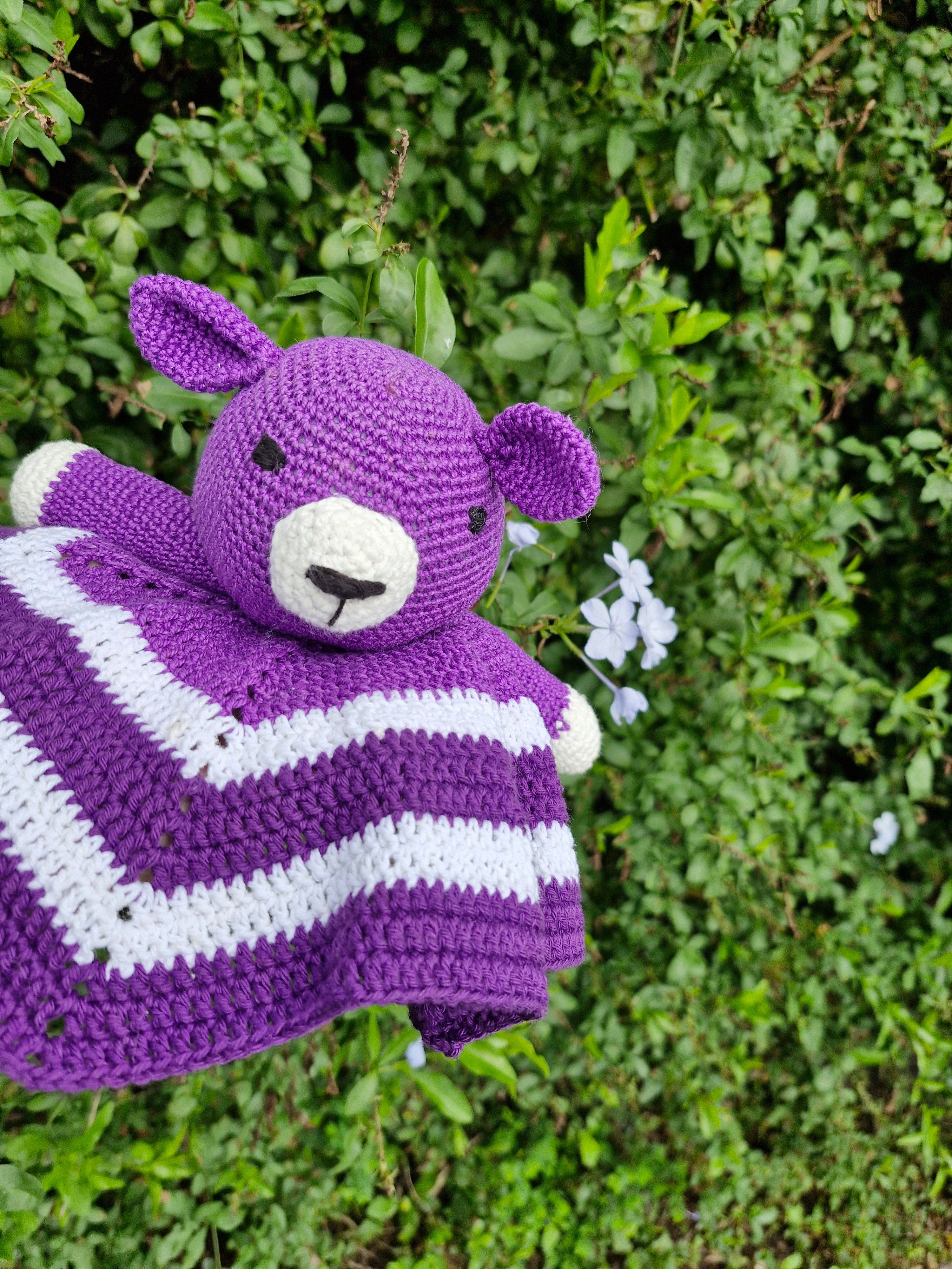 Handmade Crochet Super Cute Purple Bear Lovey