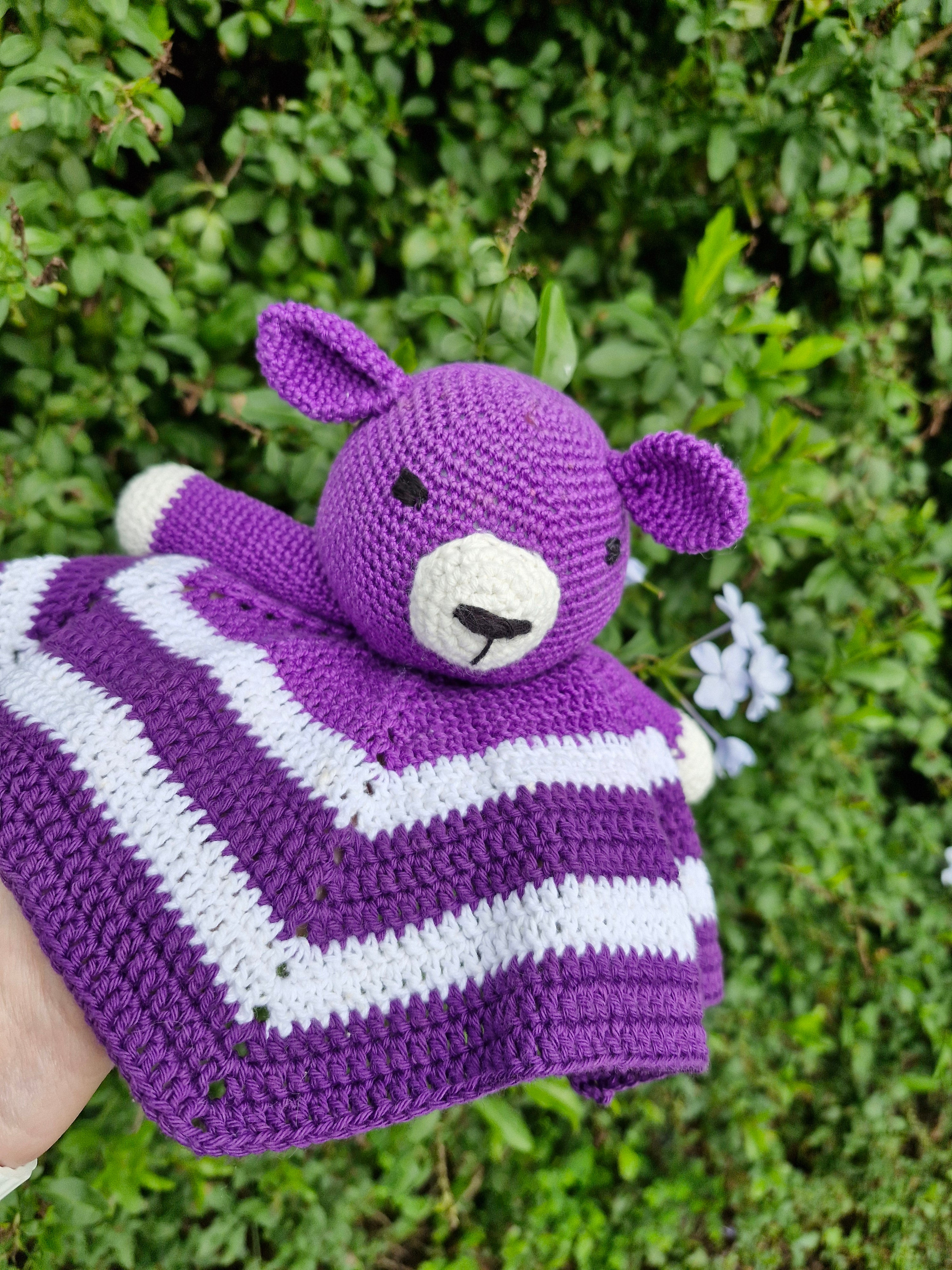 Handmade Crochet Super Cute Purple Bear Lovey