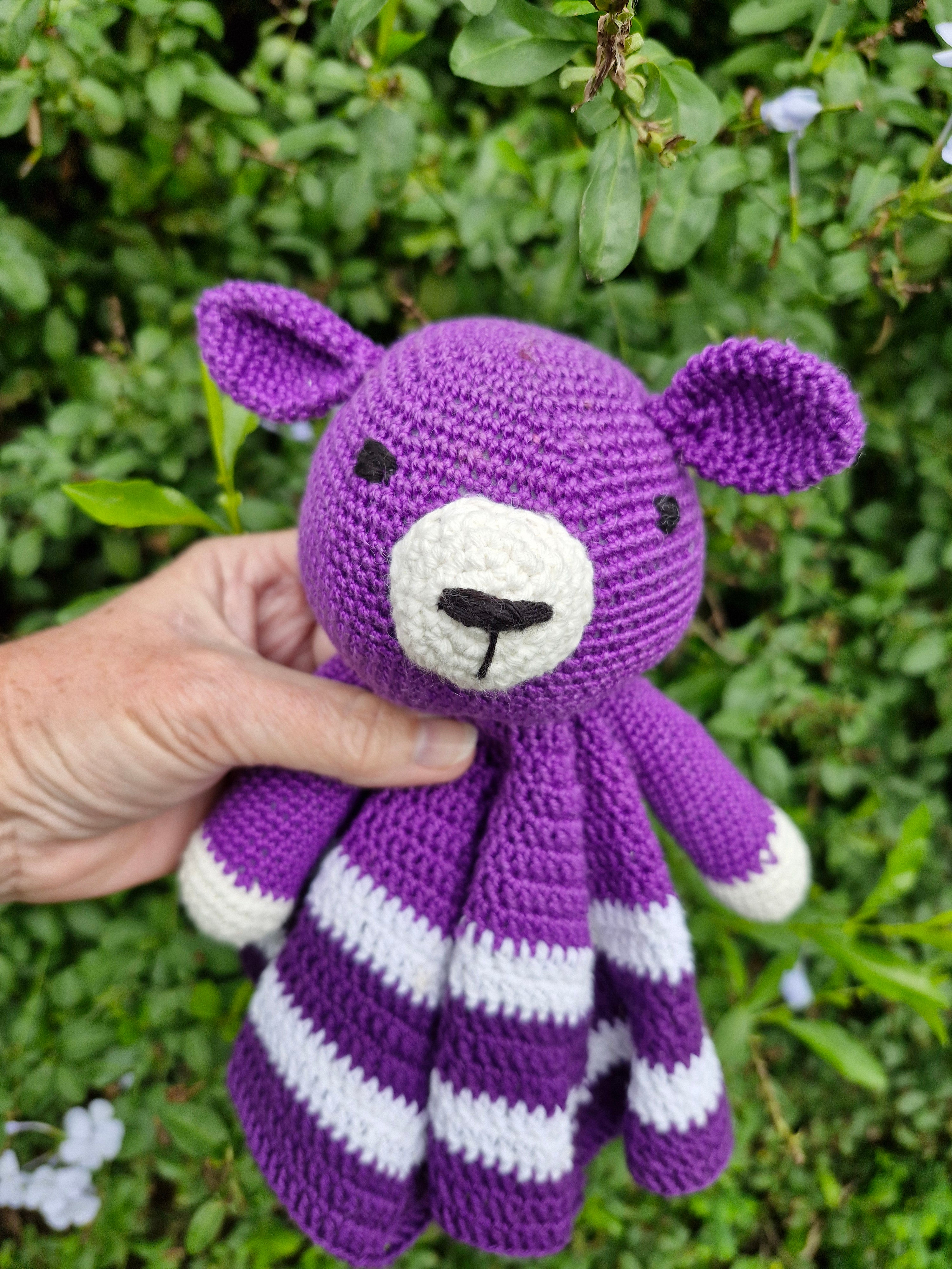 Handmade Crochet Super Cute Purple Bear Lovey