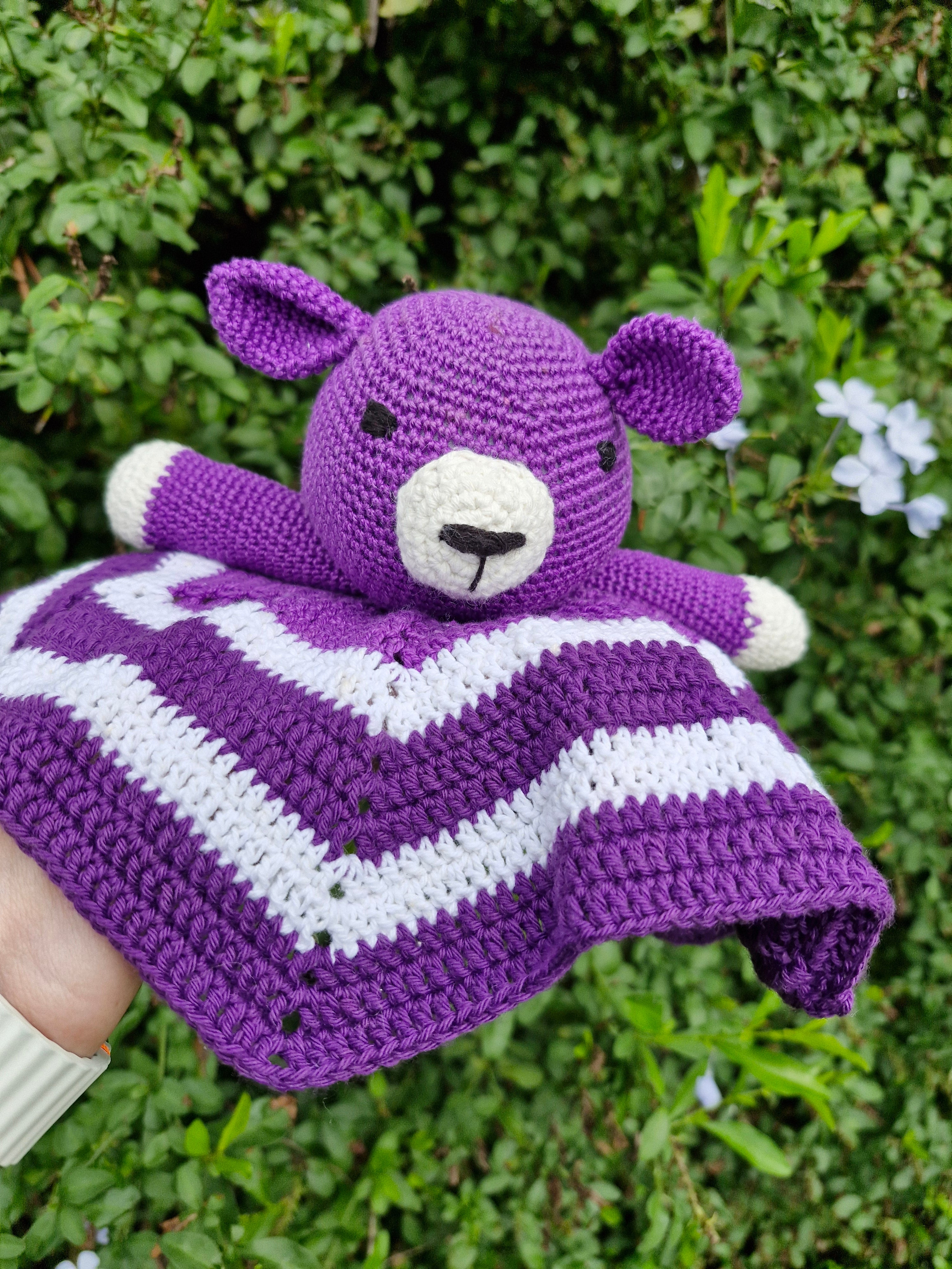 Handmade Crochet Super Cute Purple Bear Lovey
