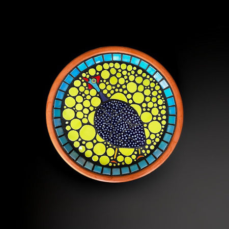 Mosaic Bee Bath. Guinea Fowl.