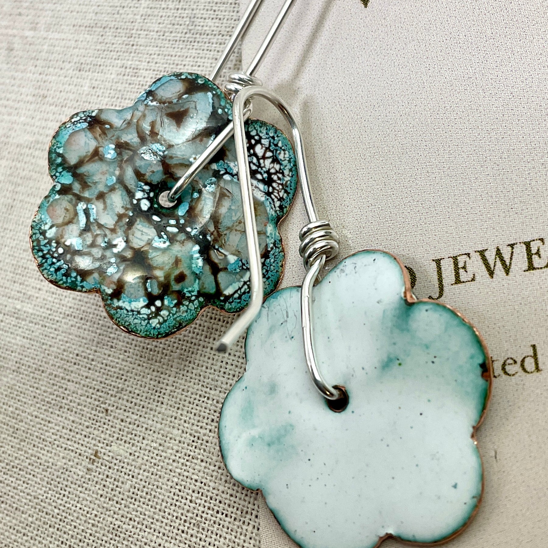 Blue flower earrings. Enamel earrings. Handmade