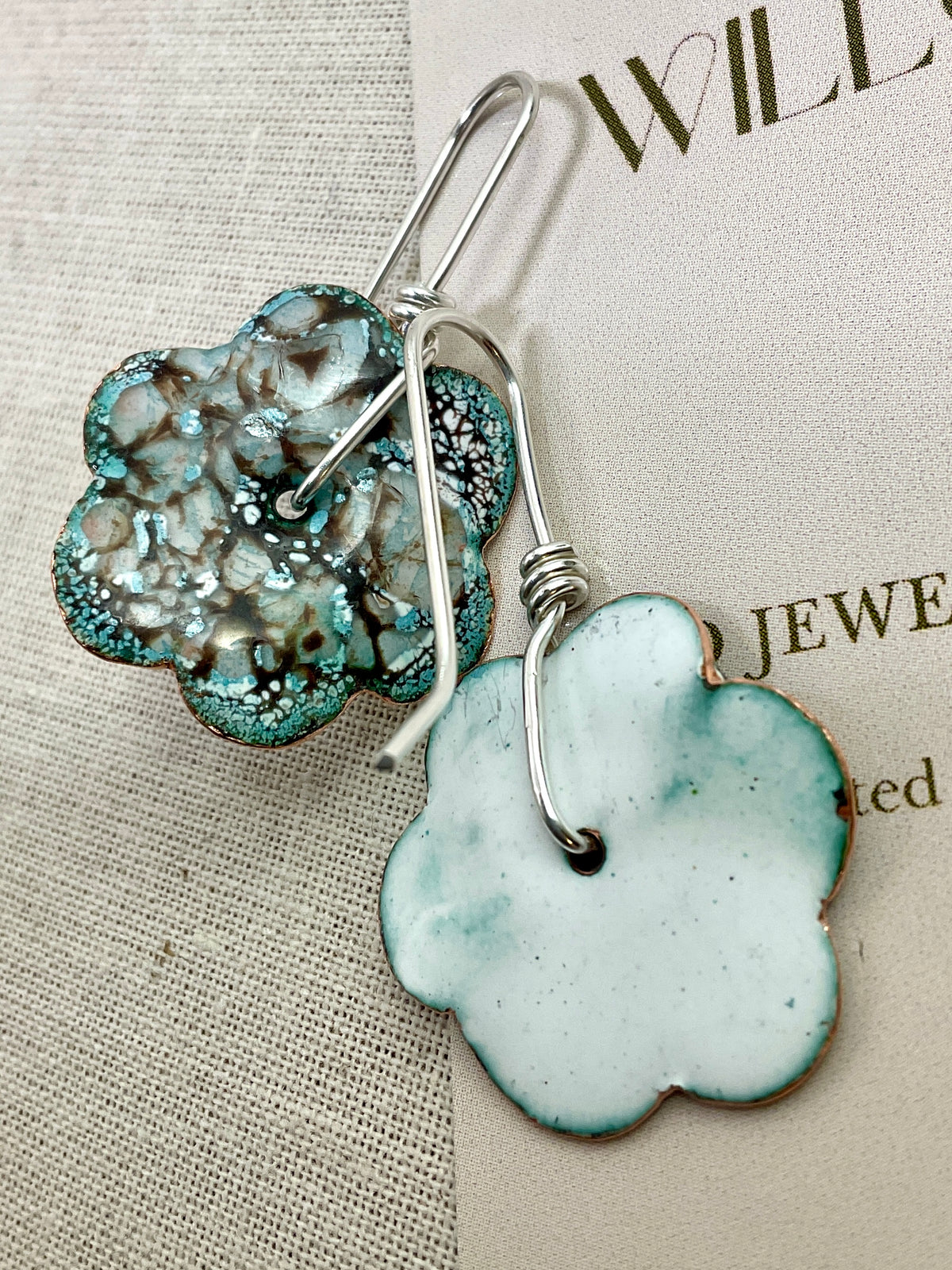 Blue flower earrings. Enamel earrings. Handmade