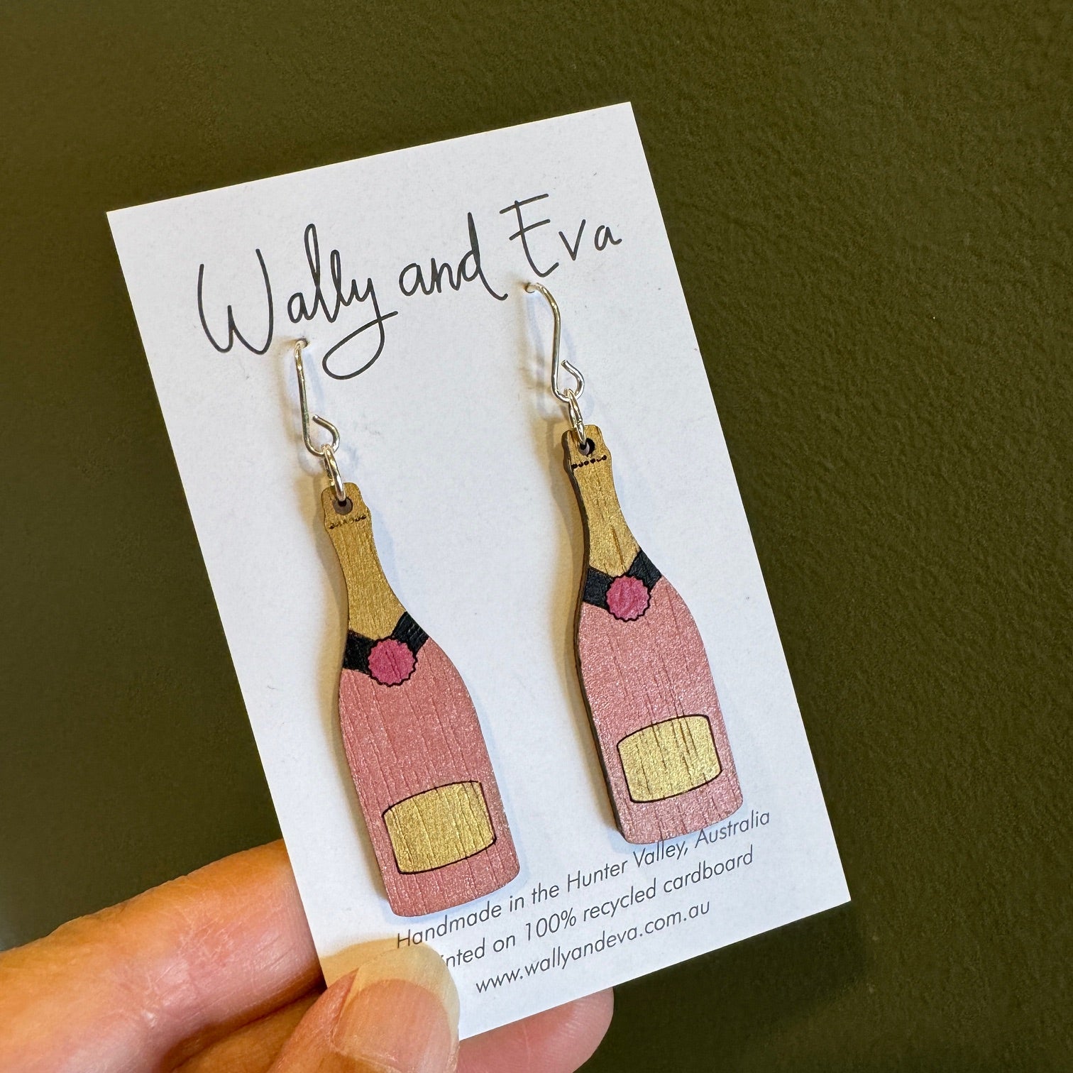 Champagne Bottle Hand Painted Wood Earrings
