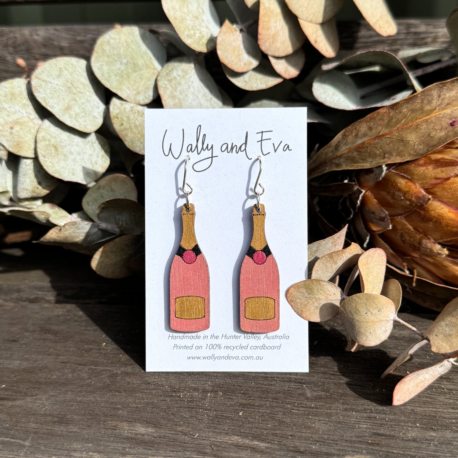 Champagne Glasses Hand Painted Wood Earrings