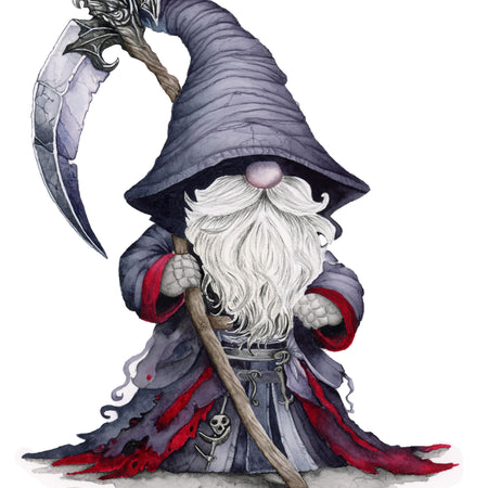 OXBLOOD REAPER GNOME ARCHIVAL PRINTS AND CARD - TANGLED ROSE ART