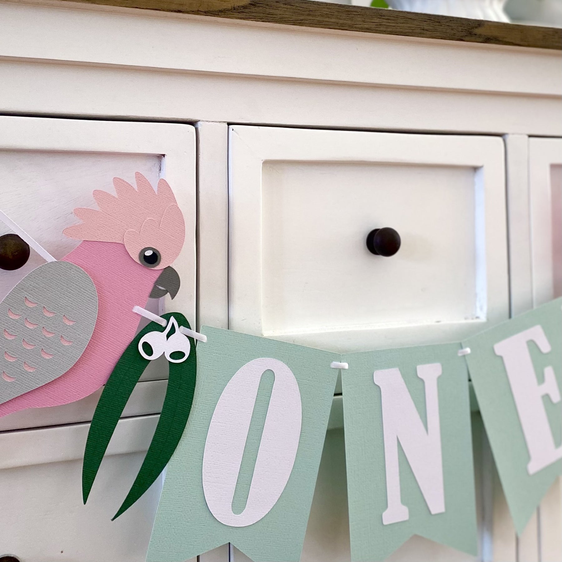 Pink Galah native bird birthday banner ONE or TWO.