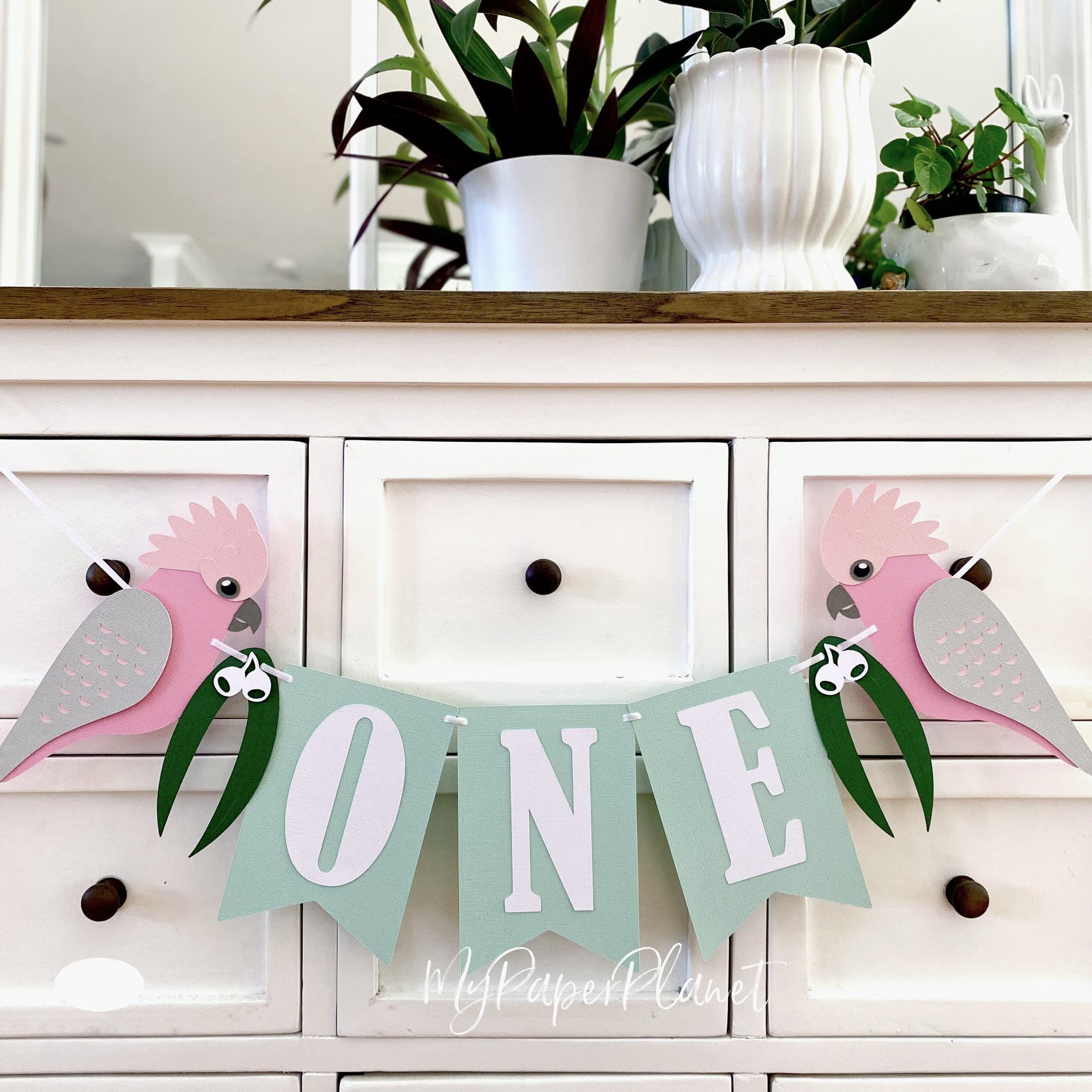 Pink Galah native bird birthday banner ONE or TWO.