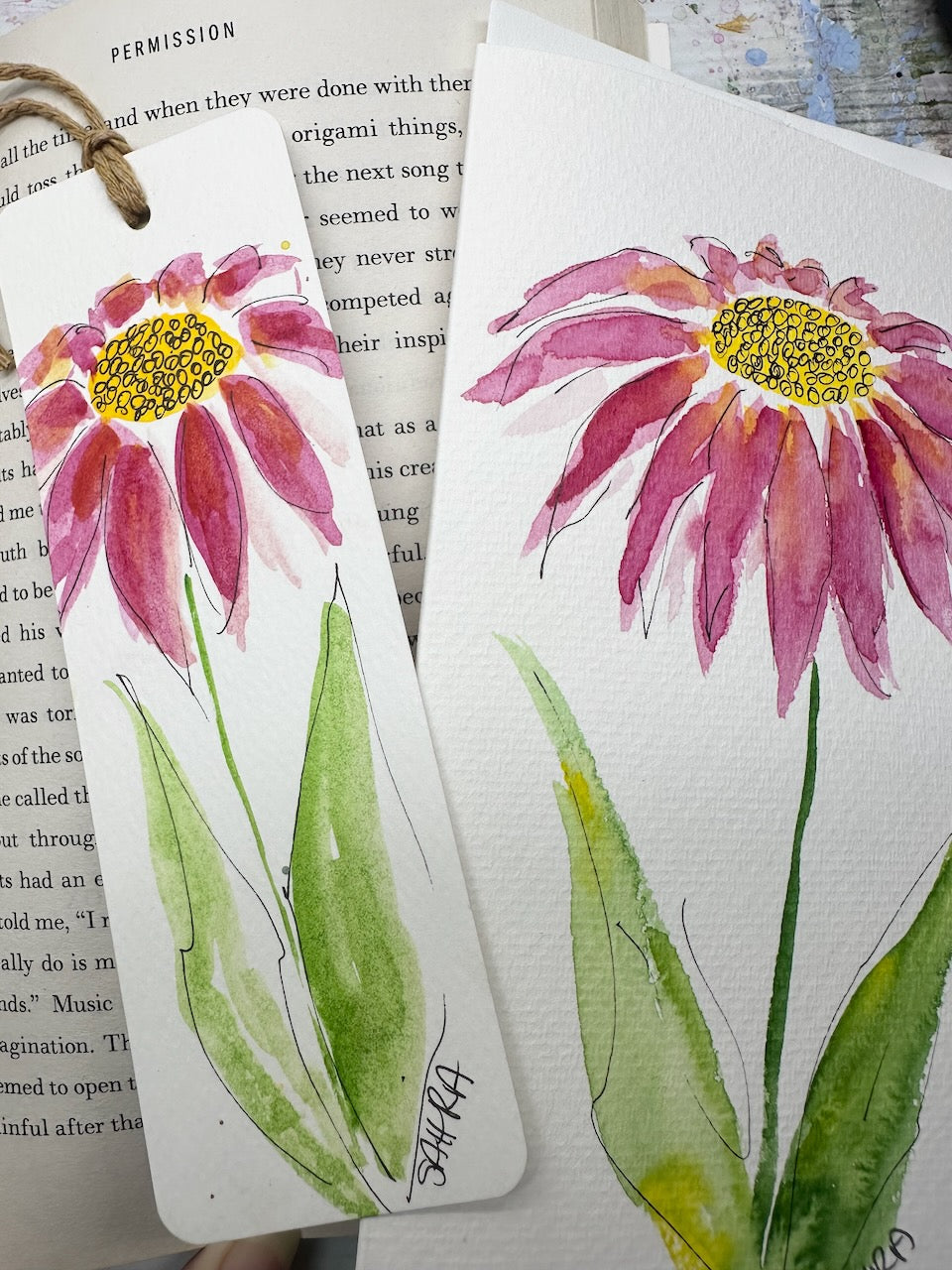 Hand Painted Greeting Card & Bookmark