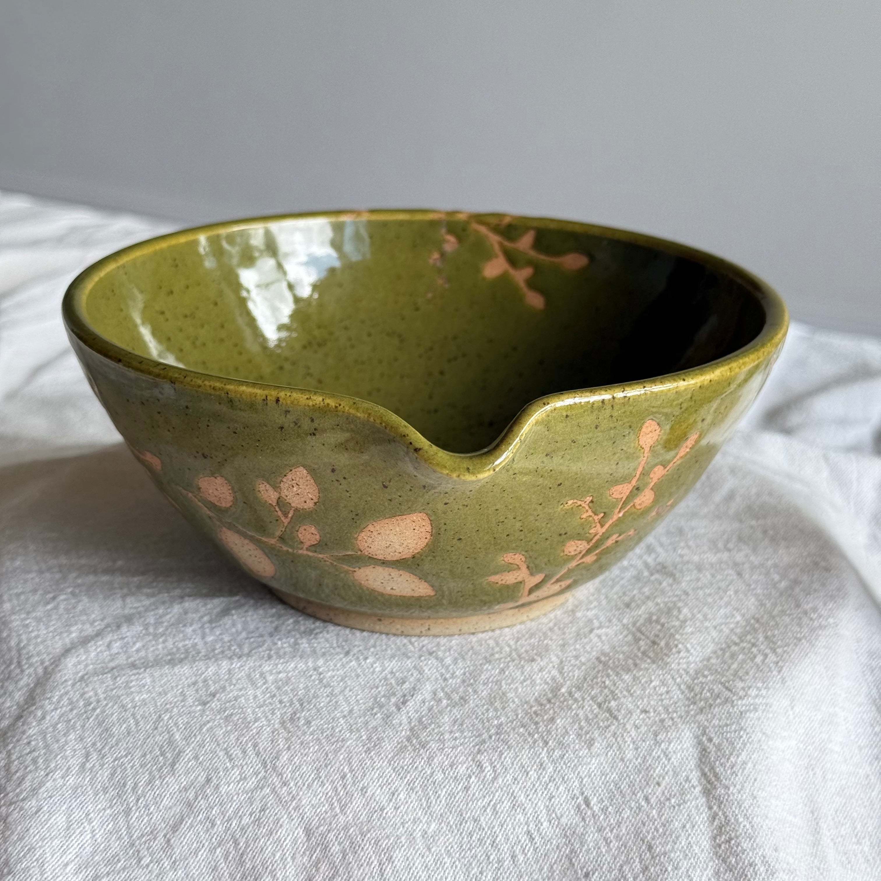 Botanica Ceramic Matcha Bowl with Pouring Lip - Optional Bamboo Whisk