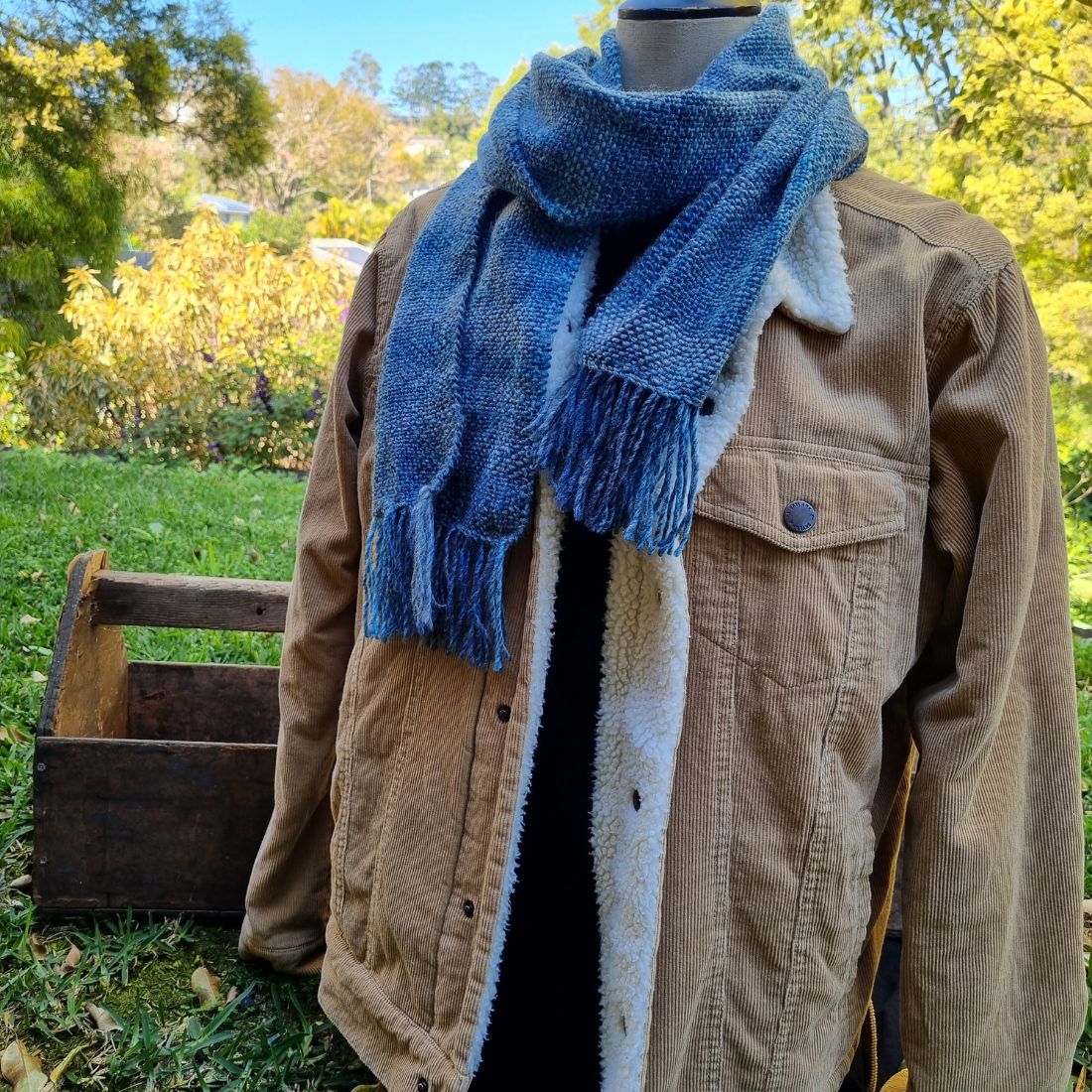 Blue acrylic handwoven scarf