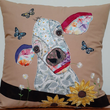 Daisy the scrappy cow cushion cover