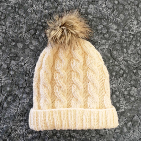 Beanie: Adult, handmade, woollen.  Cabled design. White, Unisex