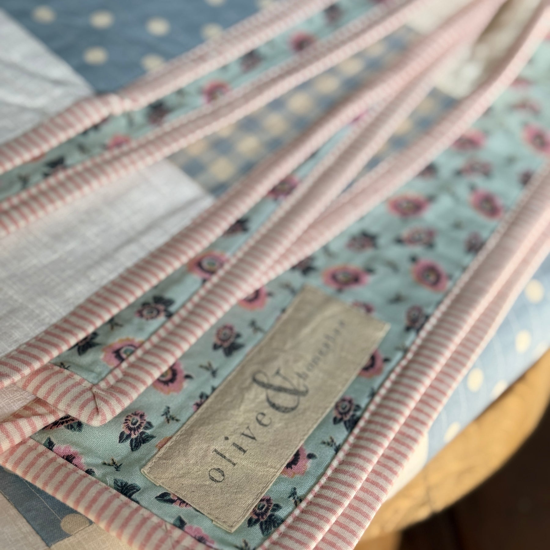 Blue Skies Patchwork Quilt: Coastal Inspired Soft Blue & Cream