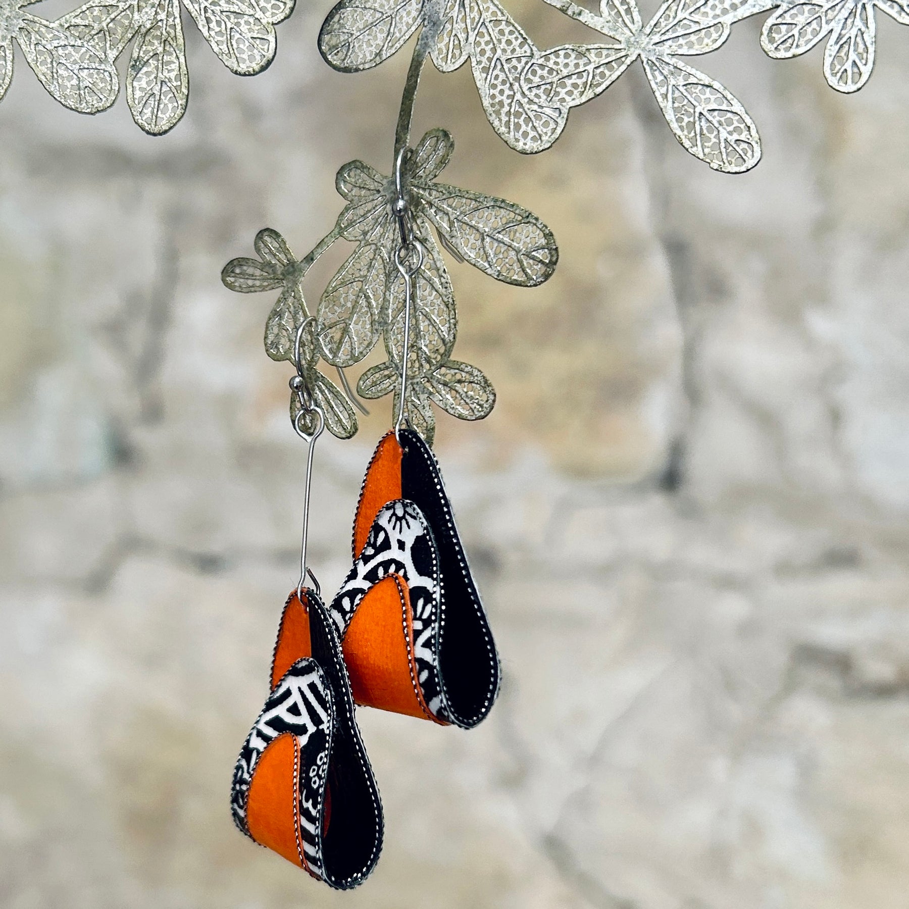 Earrings Colourful Japanese Washi Paper: Yellow Red or Orange
