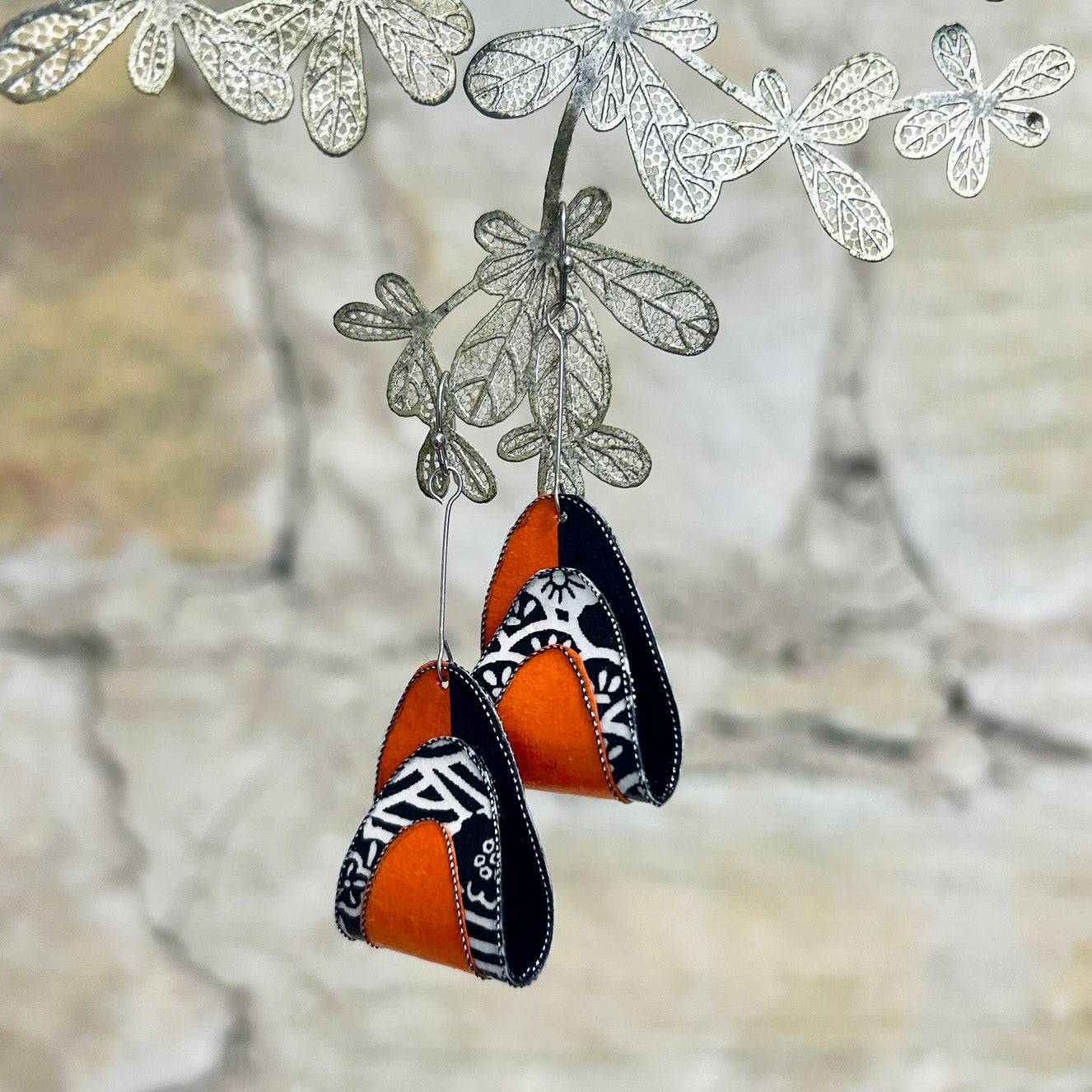 Earrings Colourful Japanese Washi Paper: Yellow Red or Orange