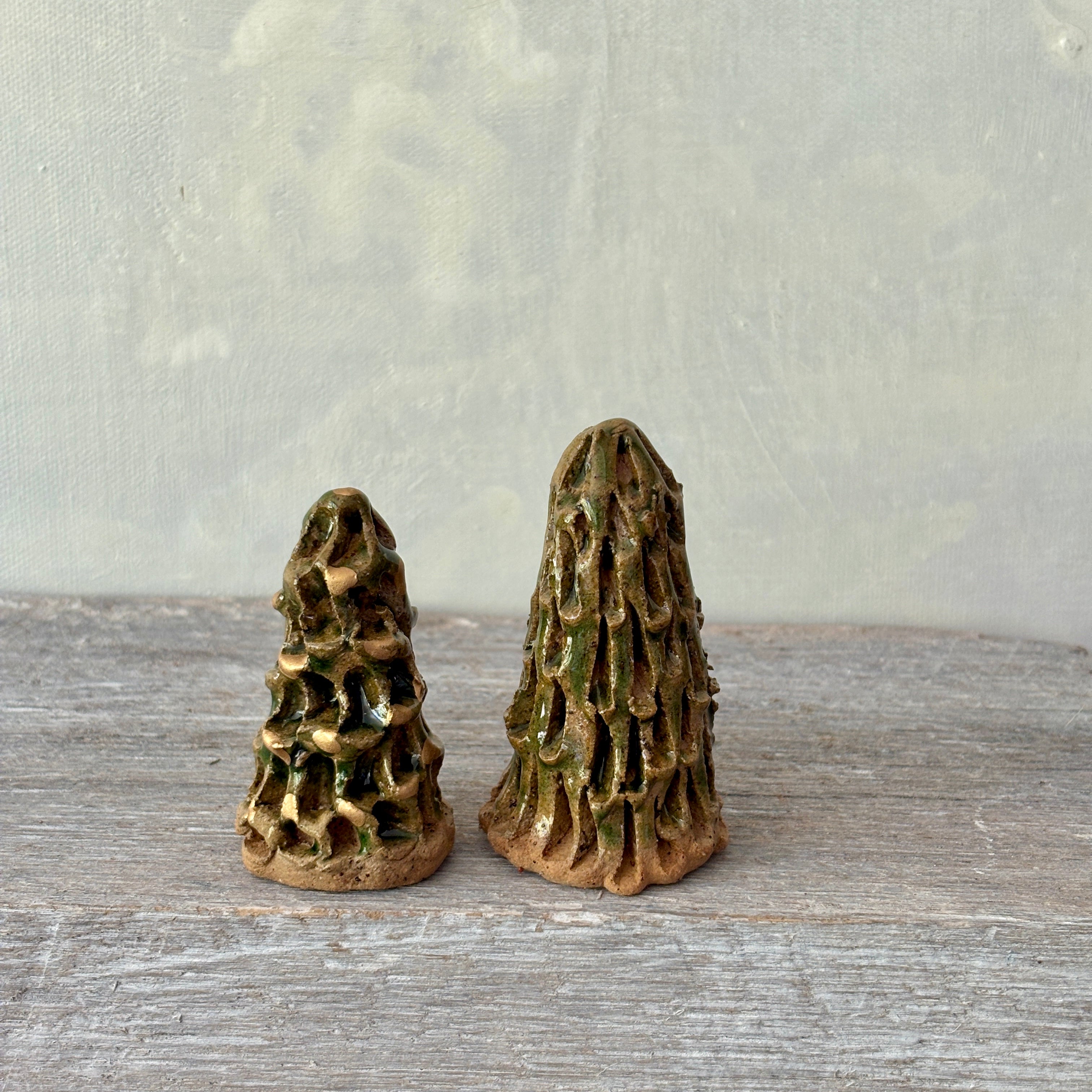 Two small ceramic Christmas Trees in Green