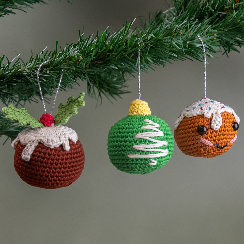 Christmas Tree Decorations - Baubles, Pudding, Gingerbread Man - Set of Three