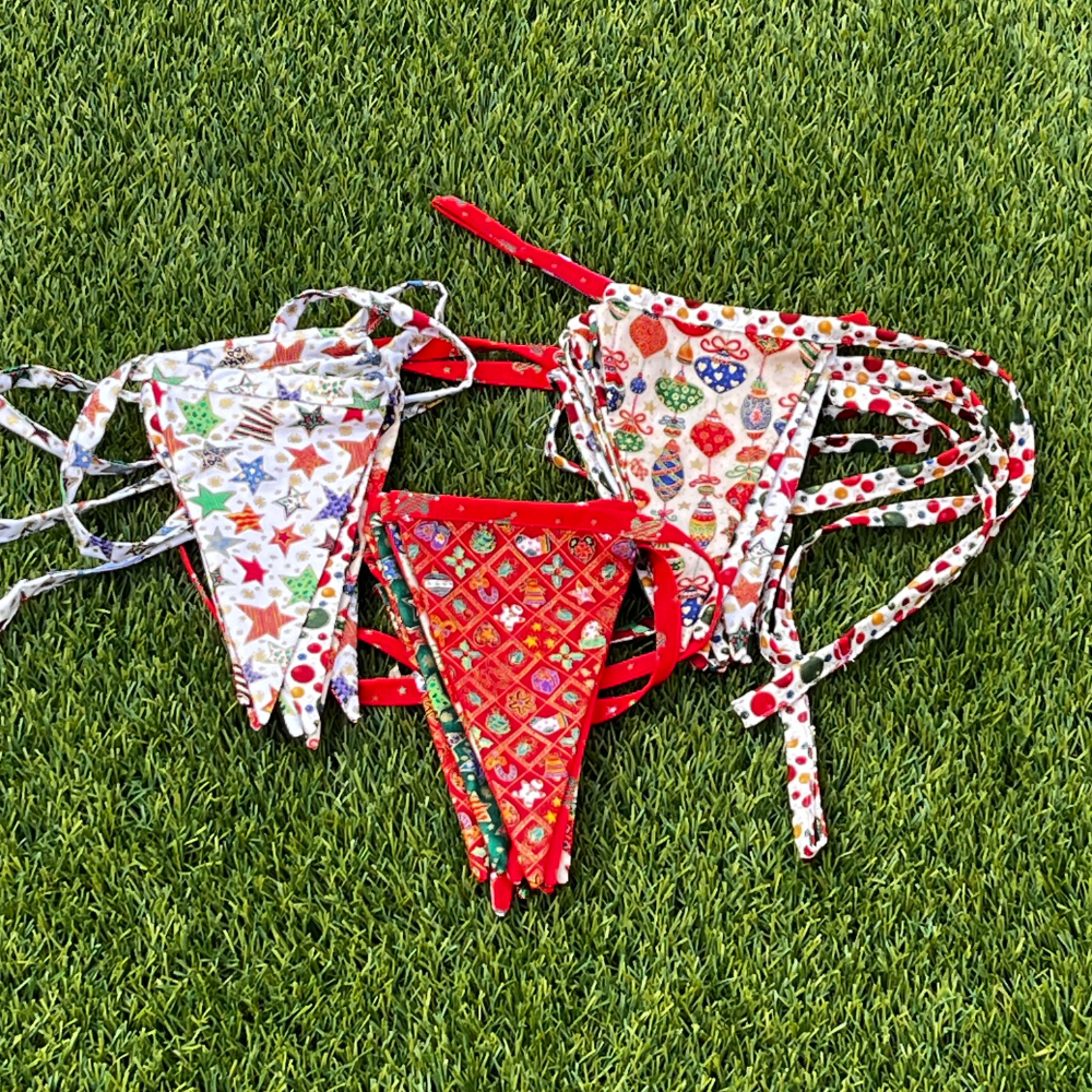 Handmade Bunting | Christmas | Stars | Baubles | Trees | 12 flags | double sided