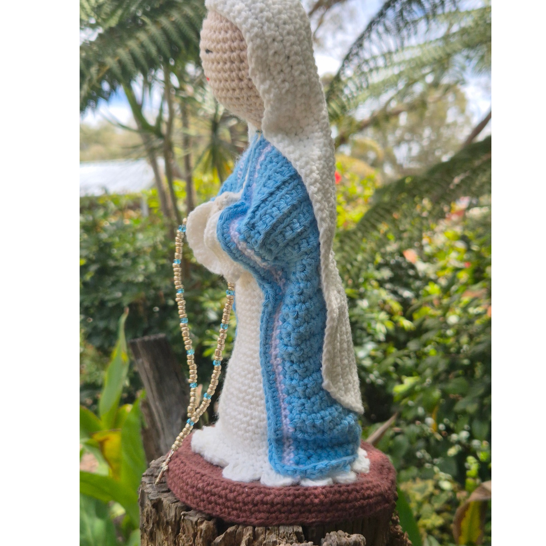 Handcrafted Crochet Virgin Mary Doll with Cross