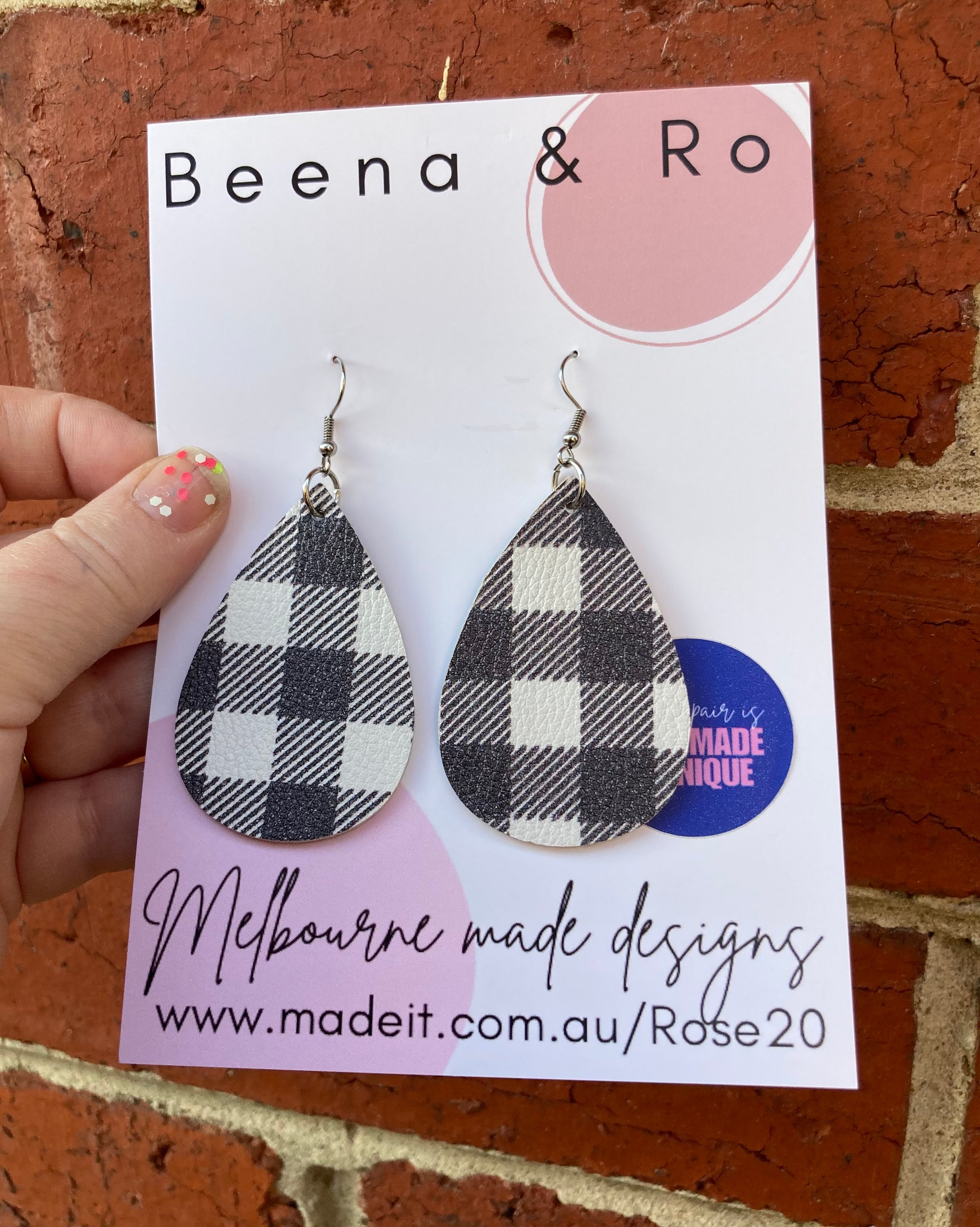 Gingham hook earrings