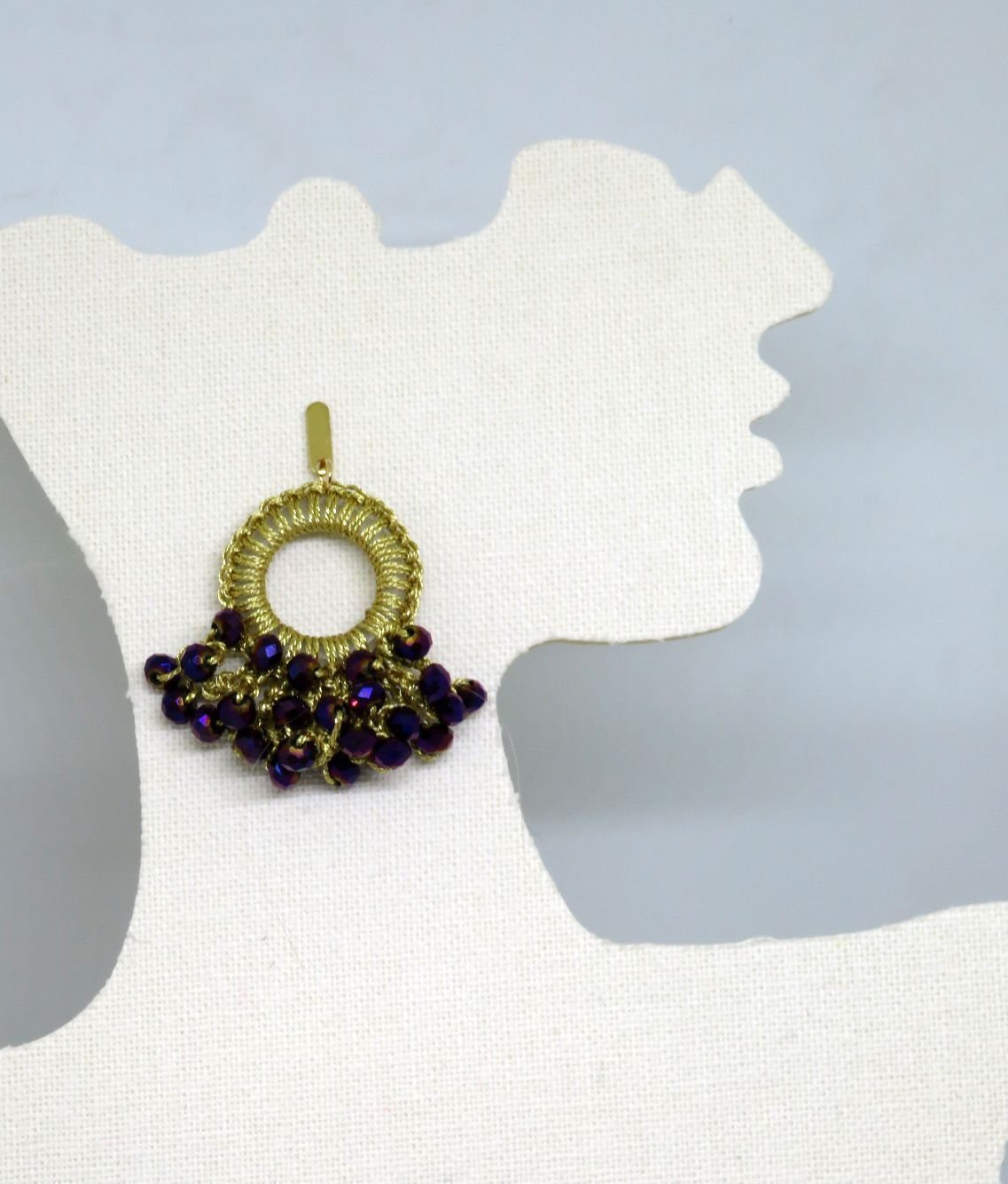 Purple Gold Crochet Boho Thread Chandelier Beaded Earrings