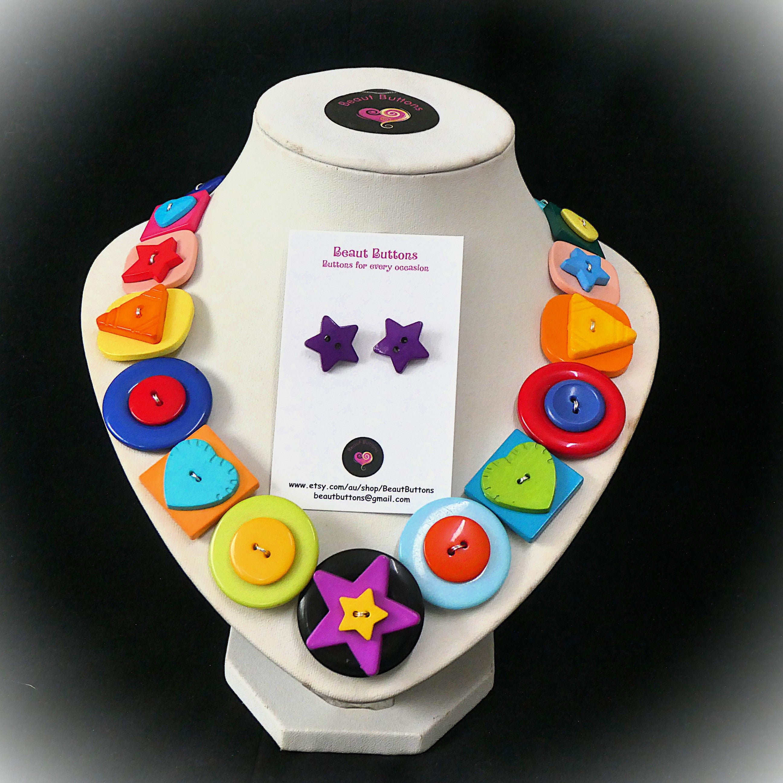 Button necklace and earrings - Shape Fun