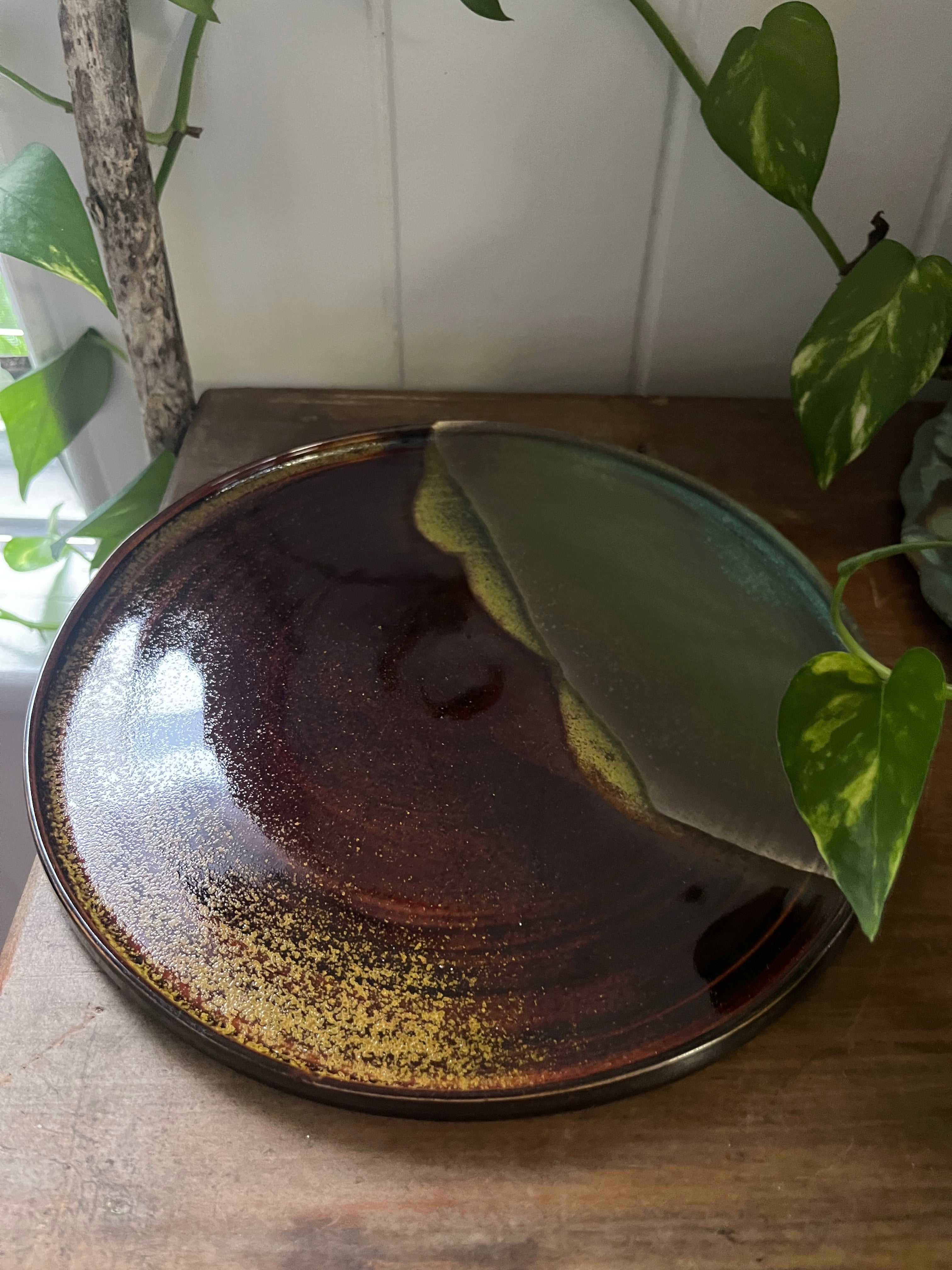 Ceramic Plate - Temoku Gold & Turquoise
