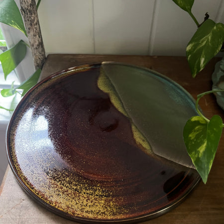 Ceramic Plate - Temoku Gold & Turquoise