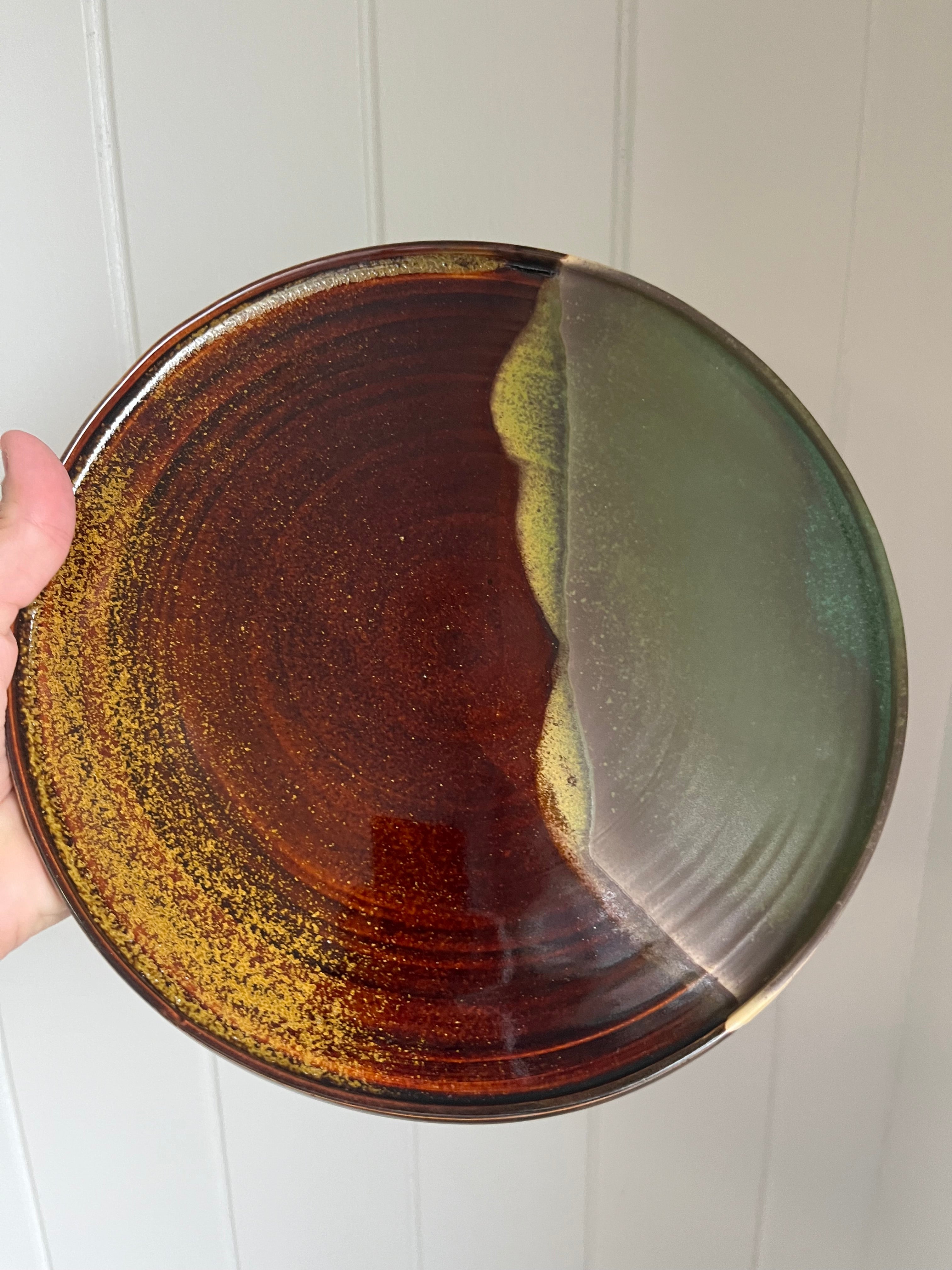Ceramic Plate - Temoku Gold & Turquoise