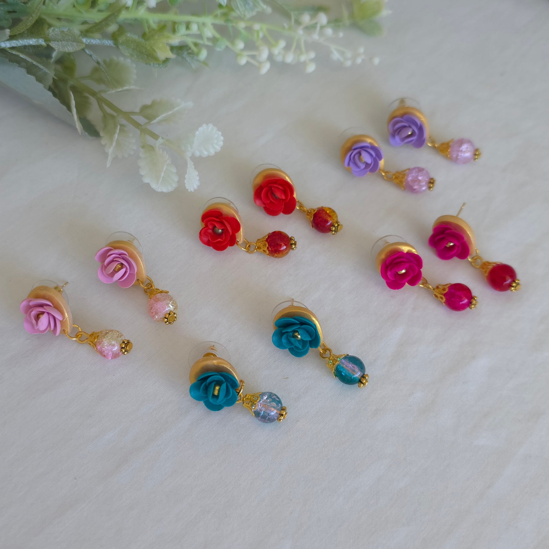 Petite Rose Drops | Handmade Polymer Clay Earrings | Dainty Rose Stud Dangles  | Romantic Floral Jewellery