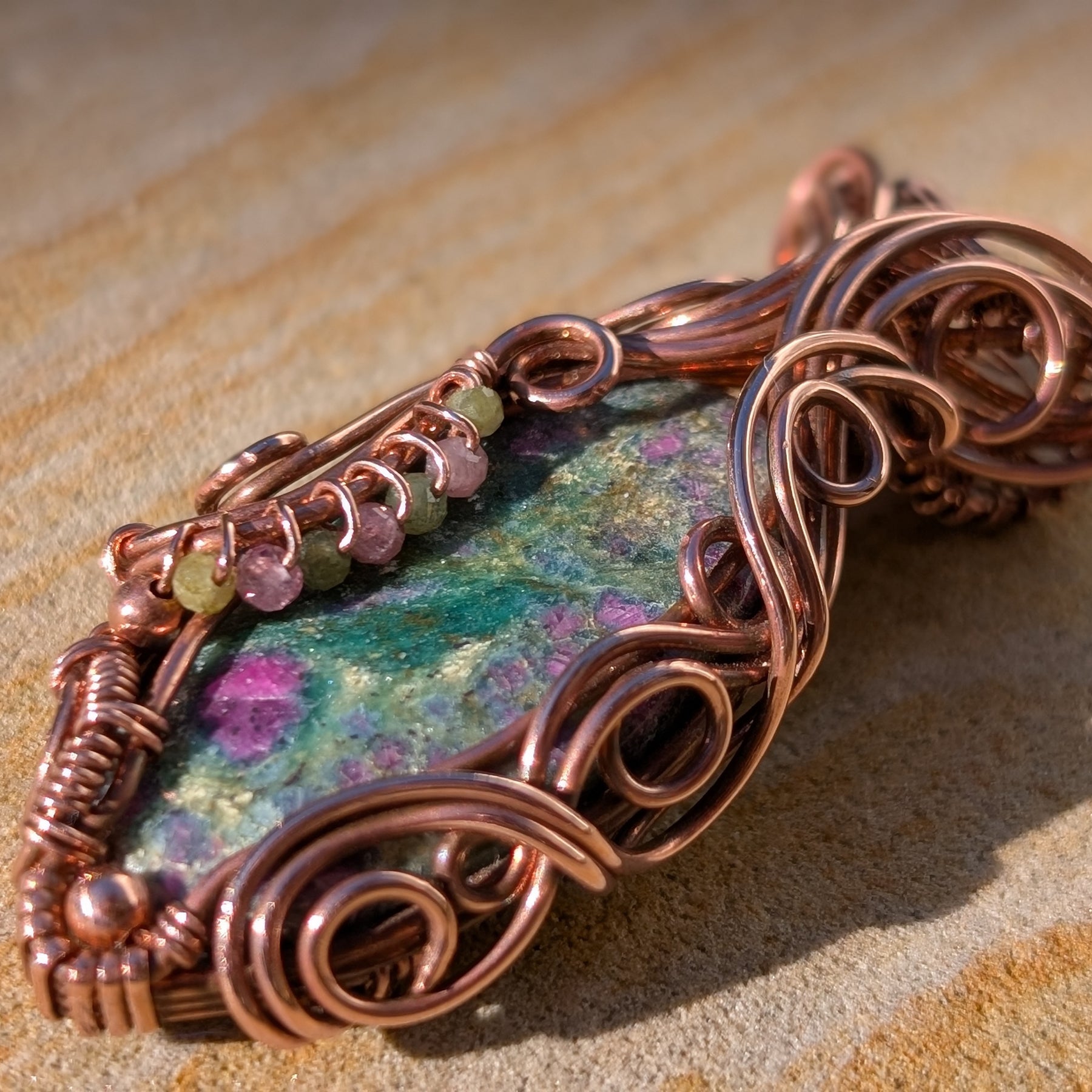 Floral - Ruby Fuchsite & Tourmaline in Copper Pendant