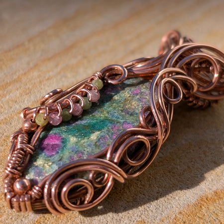 Floral - Ruby Fuchsite & Tourmaline in Copper Pendant