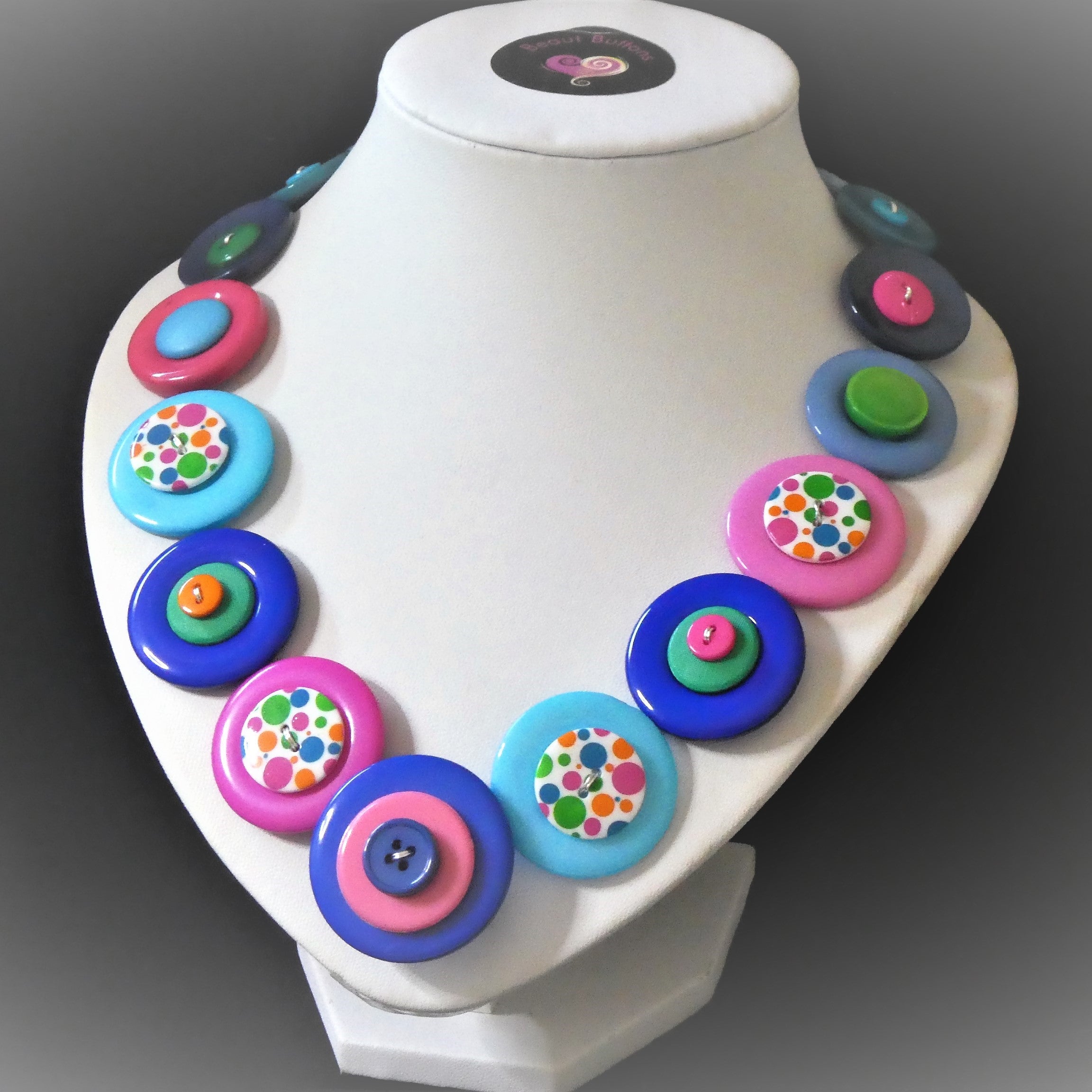 Colourful button necklace - Bubblegum