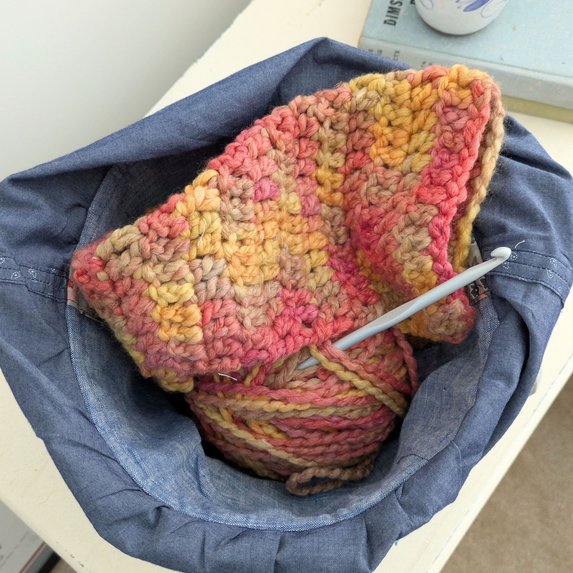 Upcycled Denim Bag Drawstring, Project Basket, Koalas