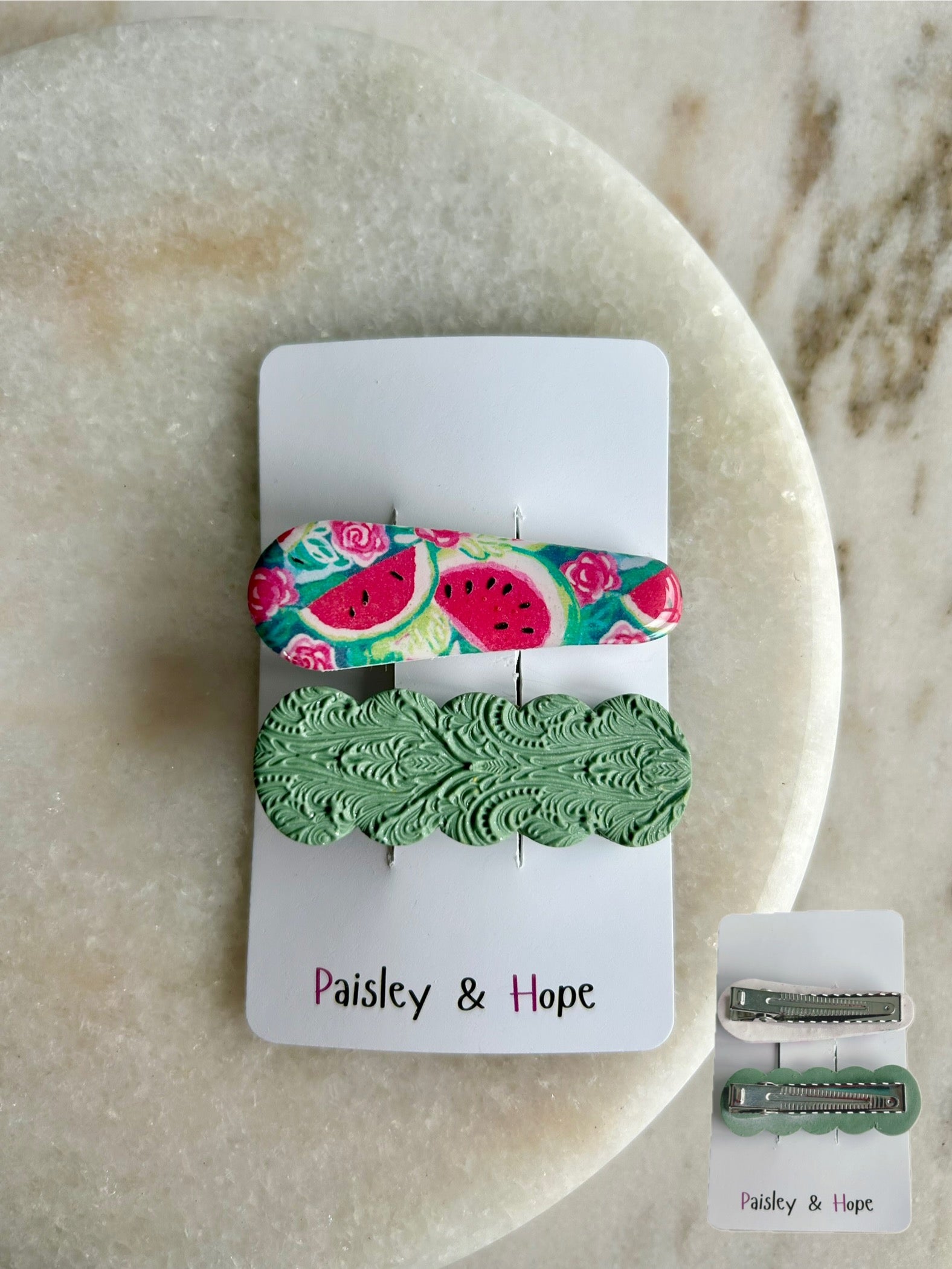 Polymer Clay Hair Clip - pack of 2 - Choose colour/design