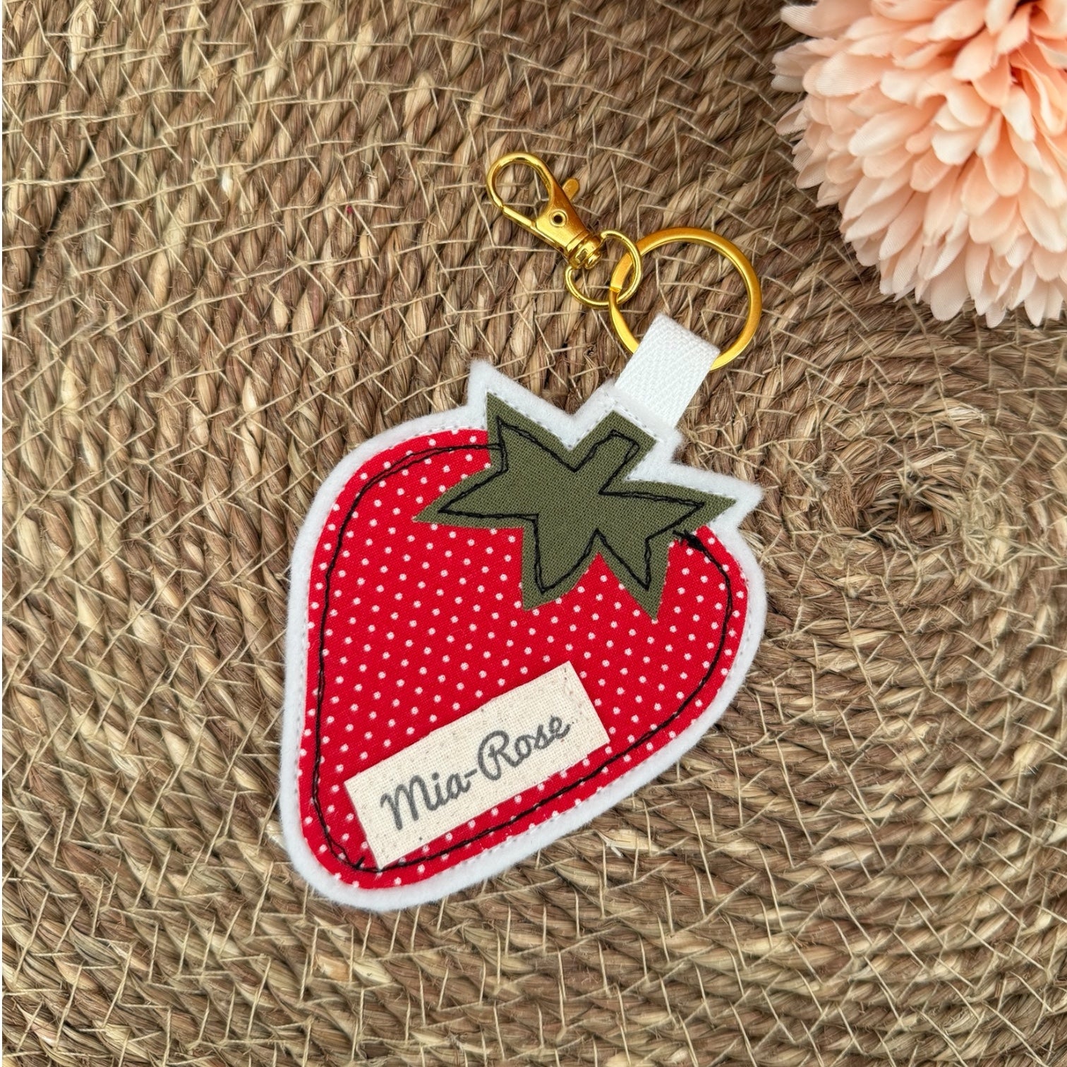 Personalised Strawberry Bag Charm - Keyring