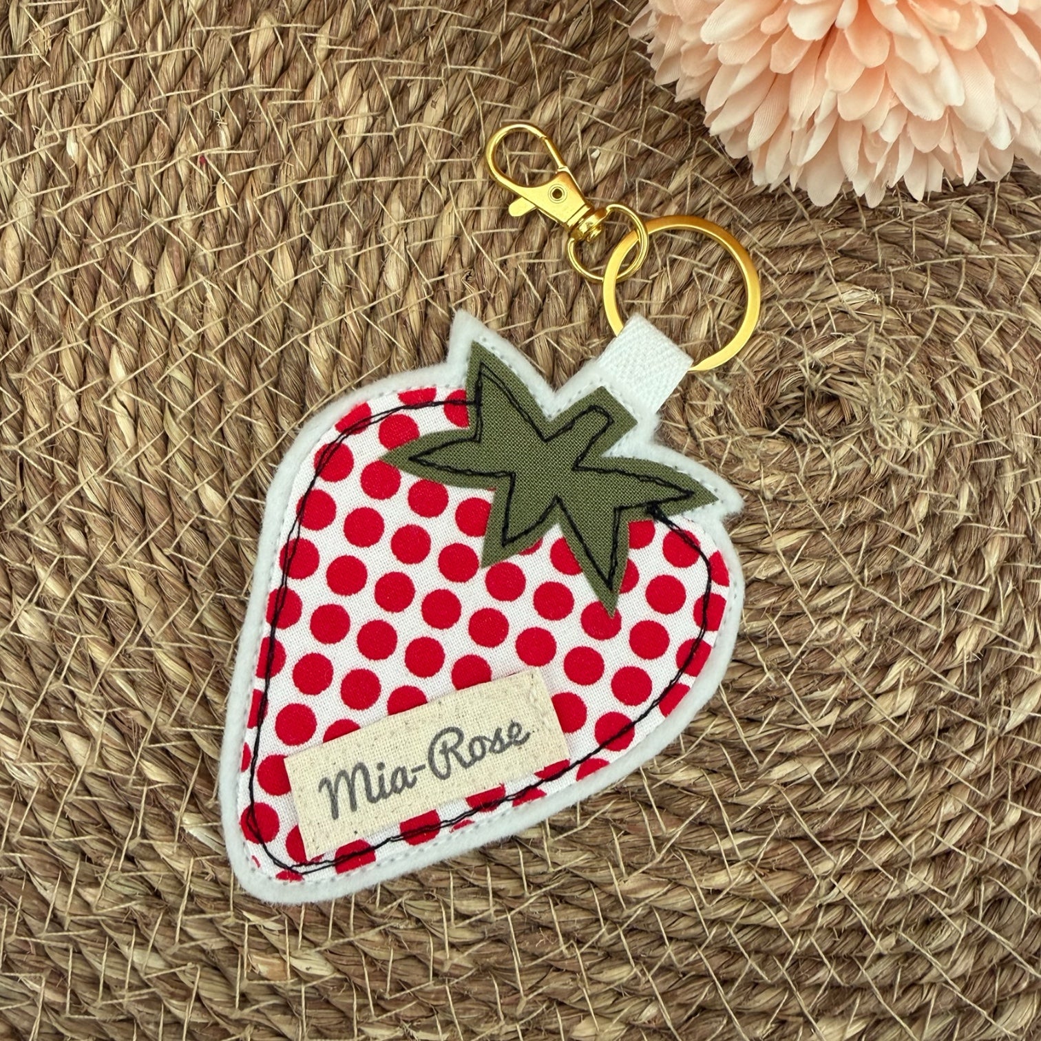 Personalised Strawberry Bag Charm - Keyring