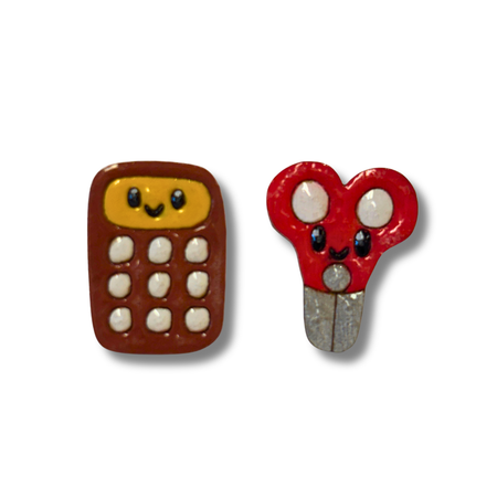 Scissors / calculator studs - teacher earrings - hand painted, wooden