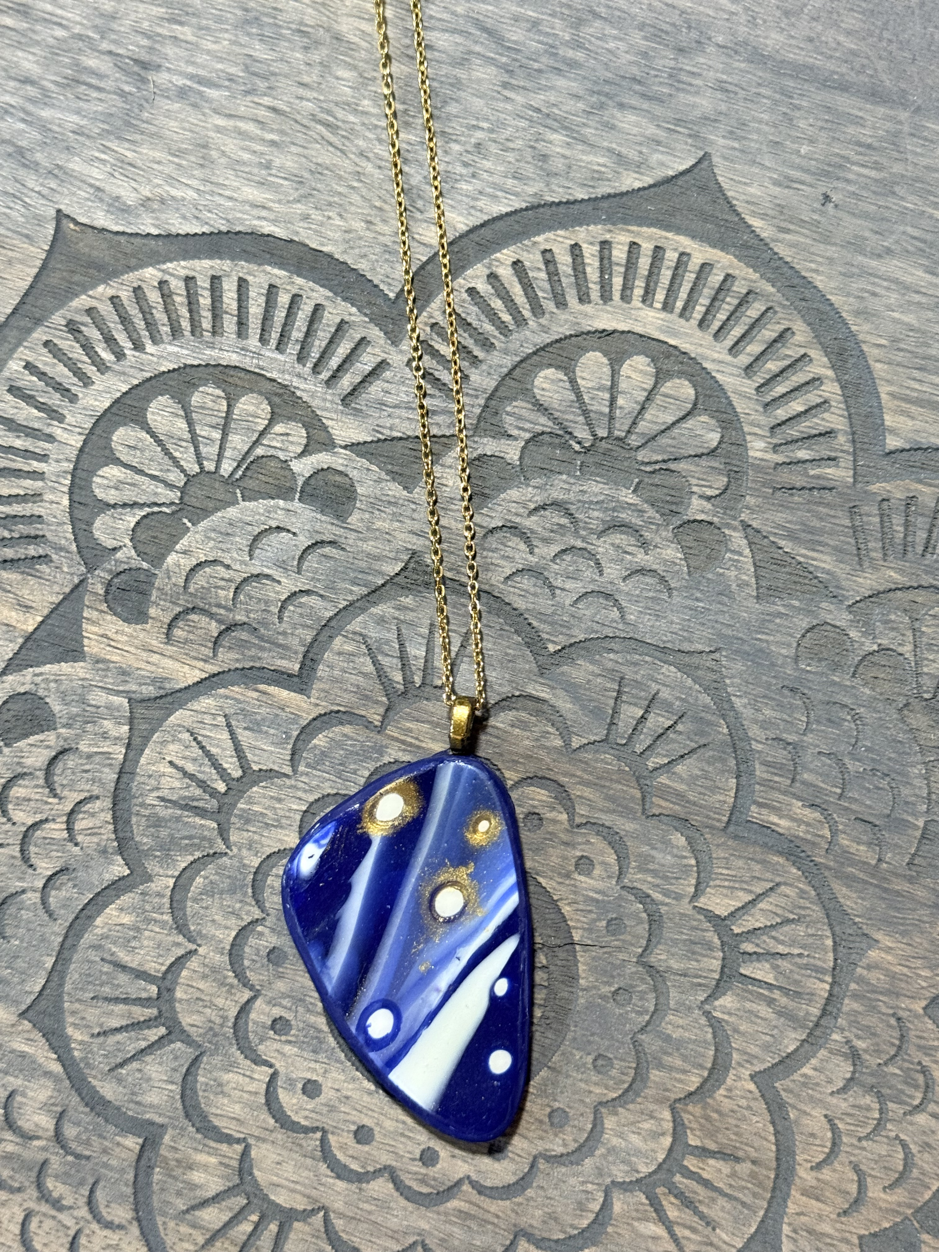 Galaxy Collection Polymer Clay Pendant Necklaces | Handmade Blue Abstract Statement Jewellery