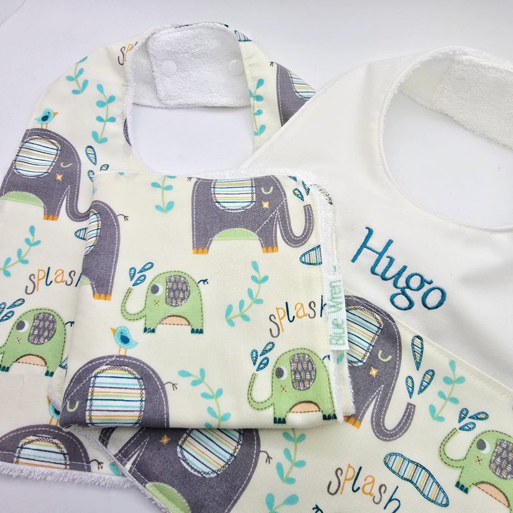 Elephant Baby Bib and Wash Cloth Gift Set