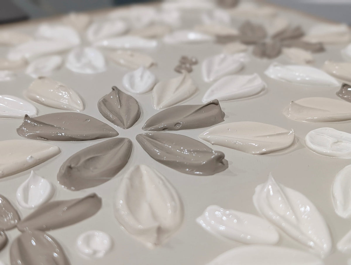 Meadow | Textured Floral Wall Art | Neutral Tones | 40 x 40 cm | Handmade in Australia |