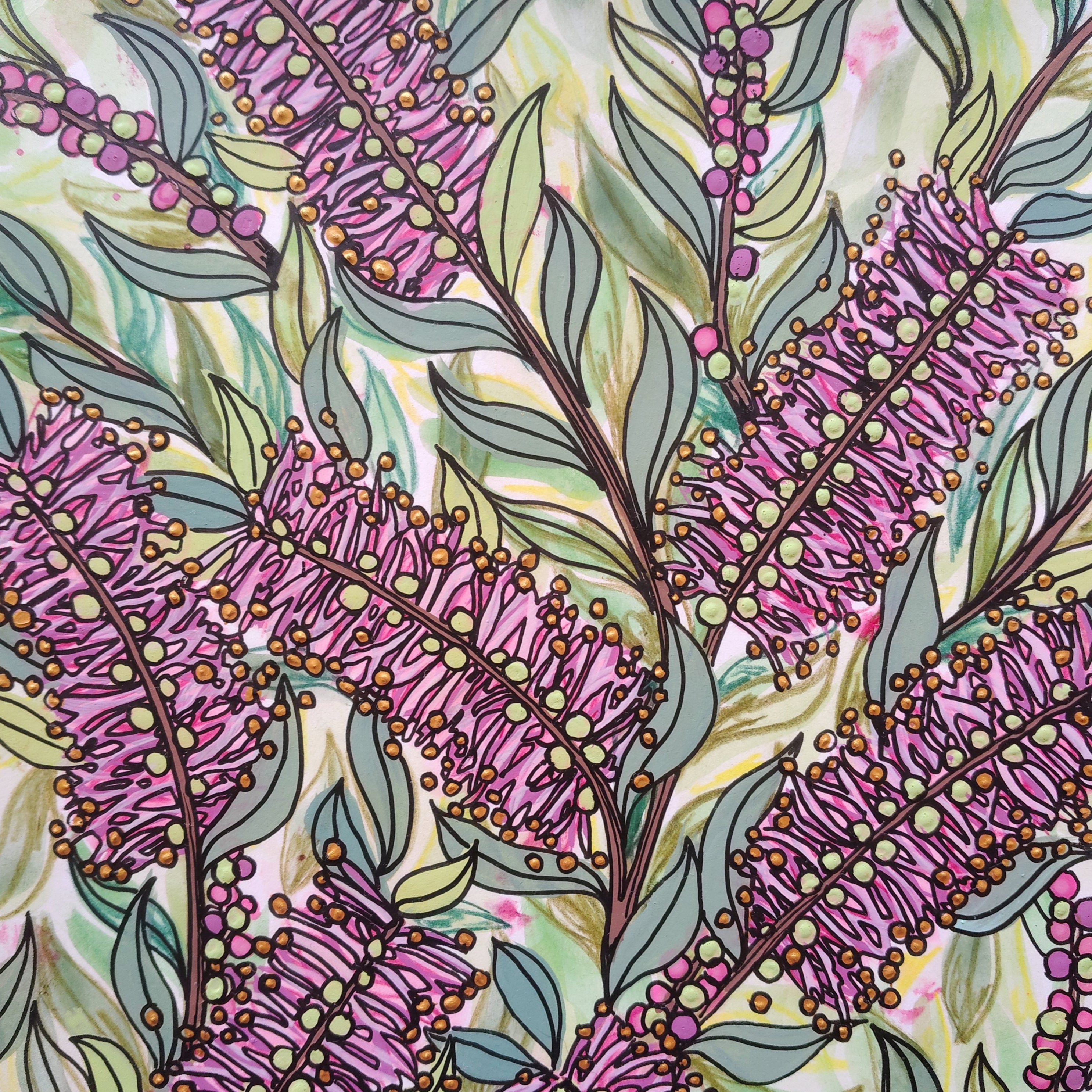 A4 Origianl Art - "Fairy Floss Bottlebrush" - Abstract Art